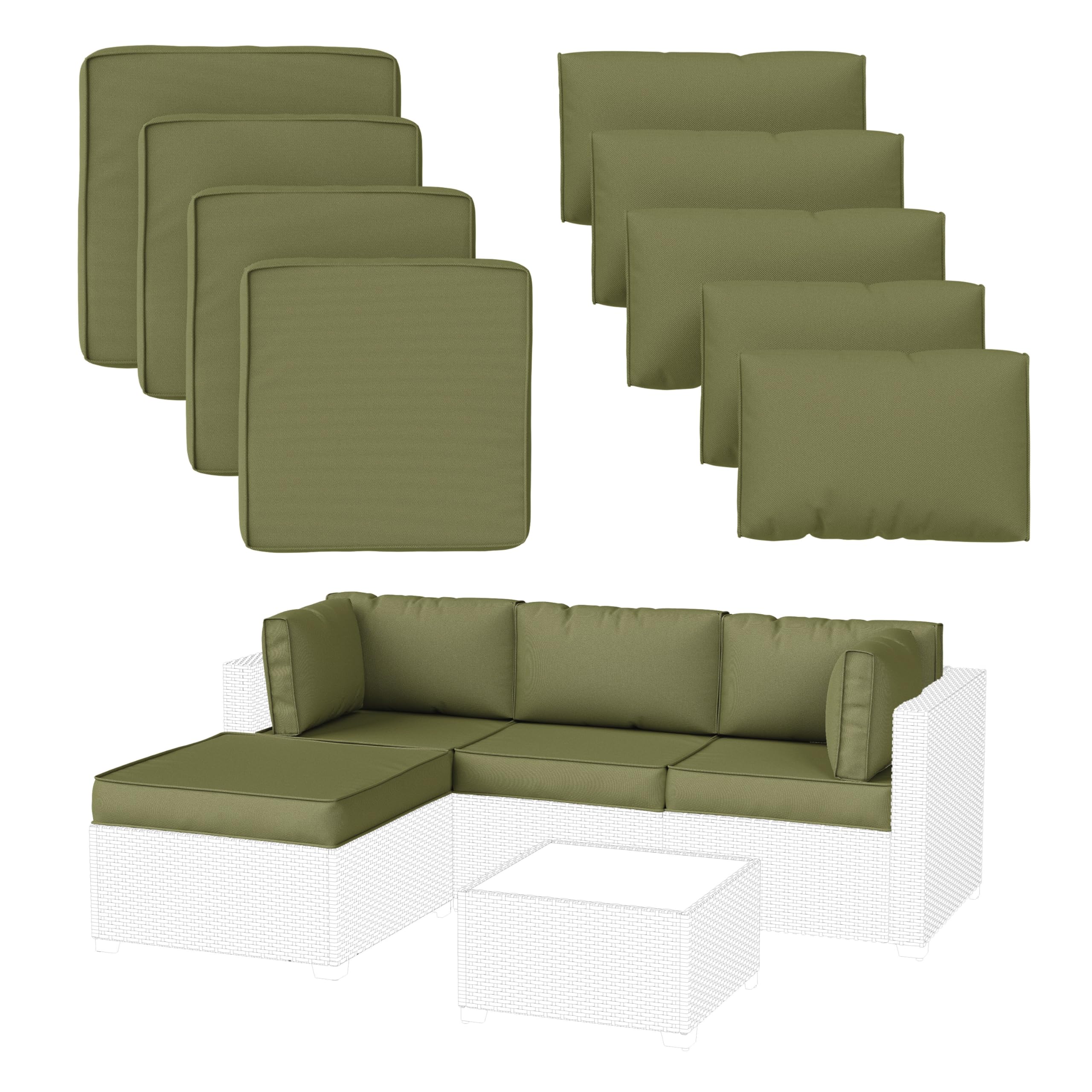 9 Pack Patio Cushion Covers Outdoor Patio Cushions Covers Replacement Waterproof With Zipper For 5 Pcs Patio Furniture Set, Cove