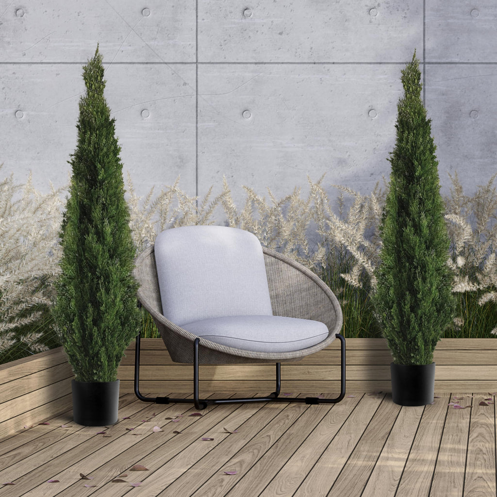 Set Of 2 Pre-Potted 5 Feet Faux Cedar Tree, Lifelike Uv Protected Front Door Decor, Porch, Garden, Entryway Topiary, Indoor/Outd