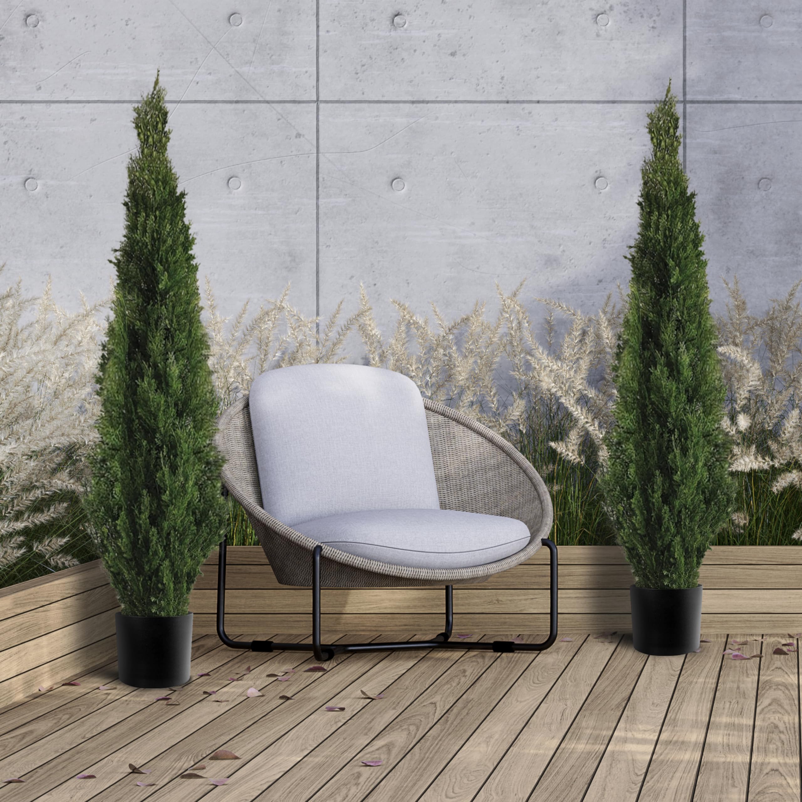 Set Of 2 Pre-Potted 5 Feet Faux Cedar Tree, Lifelike Uv Protected Front Door Decor, Porch, Garden, Entryway Topiary, Indoor/Outd
