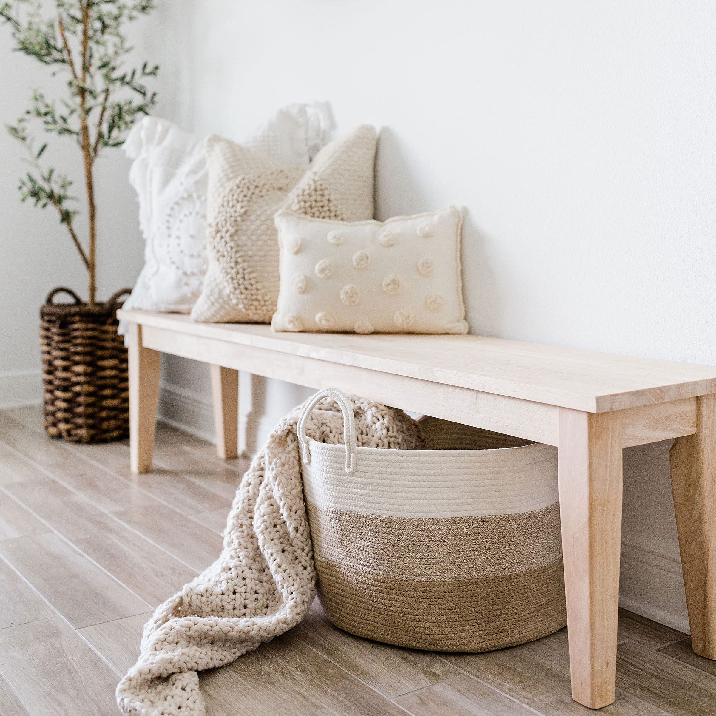 Organihaus Woven Baskets For Storage 20X13, Modern Boho Laundry Basket, Cotton Rope Blanket Basket For Living Room, Extra Large