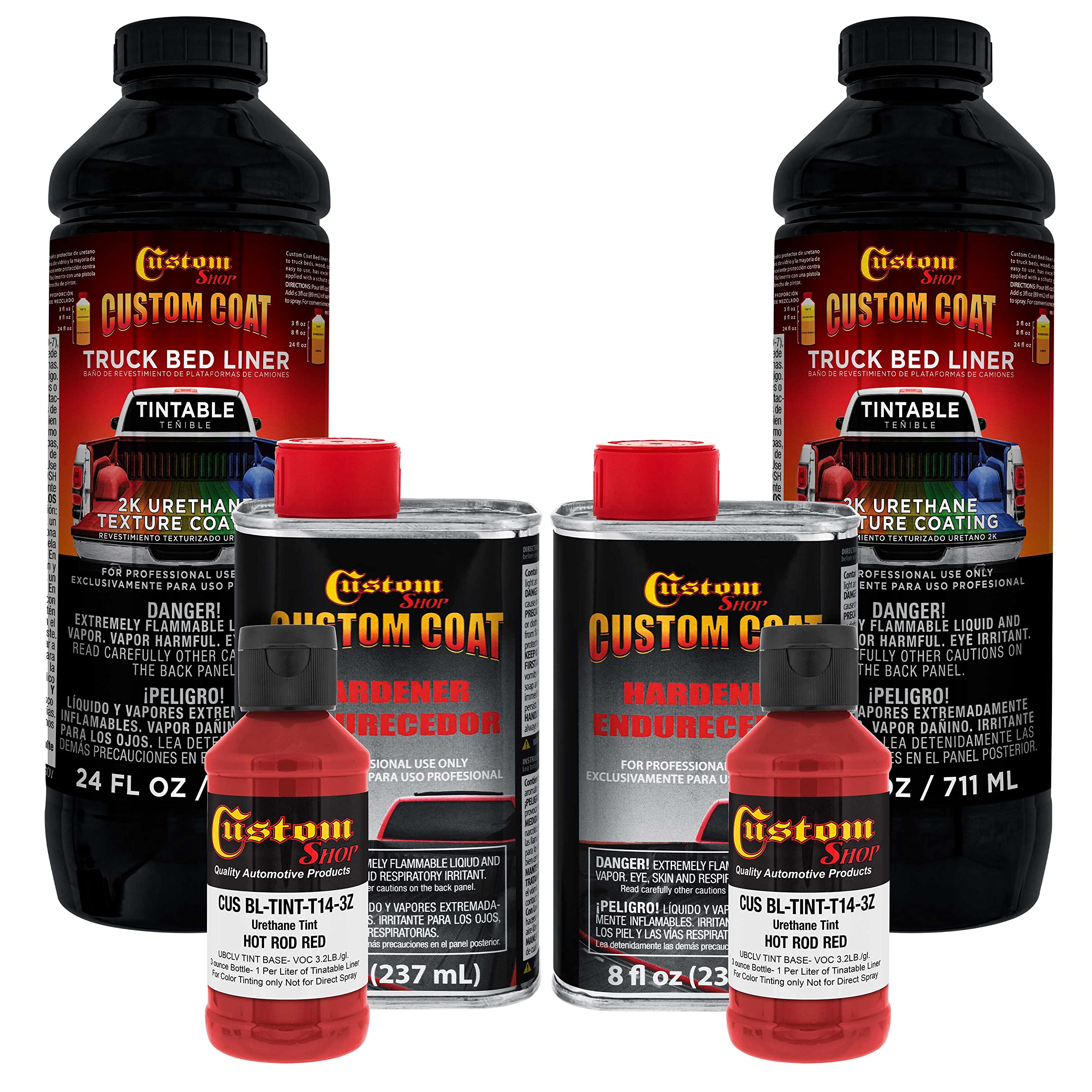 Custom Coat Hot Rod Red 2 Quart (1/2 Gallon) Urethane Spray-On Truck Bed Liner Kit - Easy Mixing, Just Shake, Shoot - Durable Te