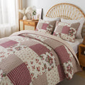 Slpr Country Roses Patchwork Cotton Pieced Quilt Set - Queen Size With 2 Shams, French Country Style Floral Bedding, Red Rose Fa