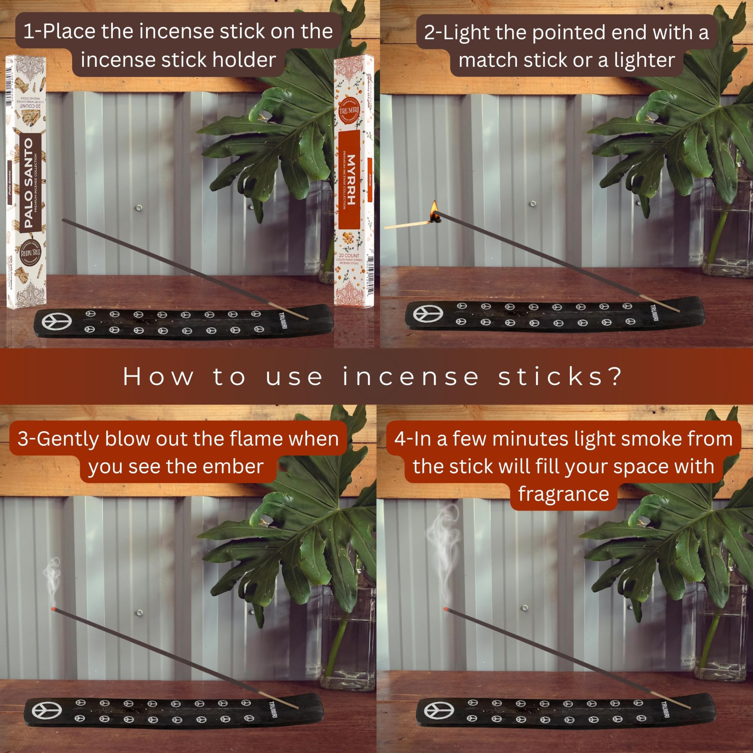 Trumiri Incense Sticks - Combo Pack Of 40 Insence-Sticks - 20 Palo Santo + 20 Myrrh - Insenses - Insents - Incents - Inscense -