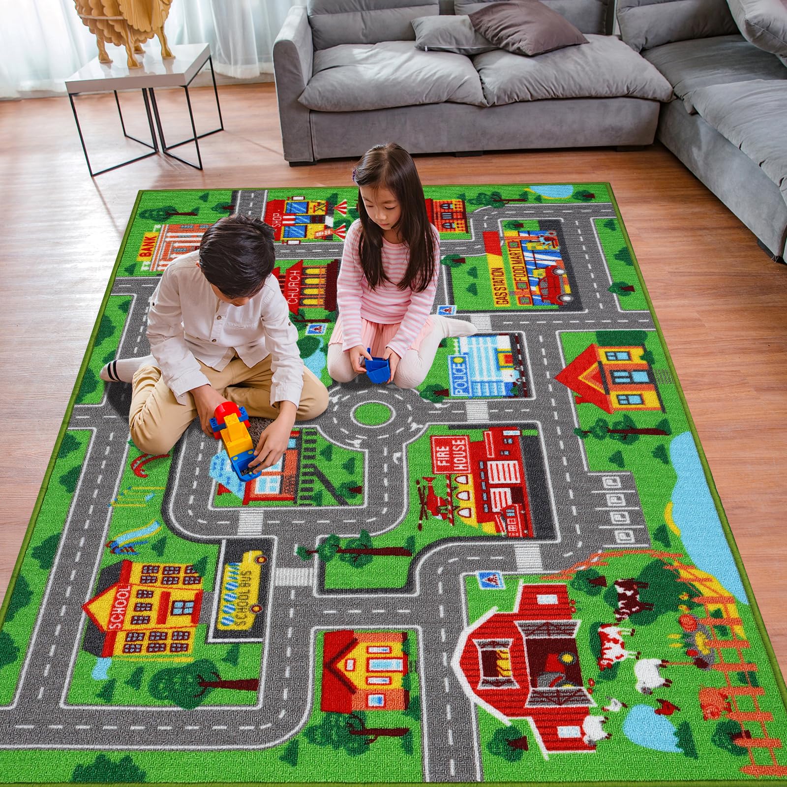 Kids Carpet Playmat Rug 59''x39.4'', Car Rug for Kids Cars, Non-Slip Town City Road Map Kids Rug for Playroom Bedroom Boys, Kids