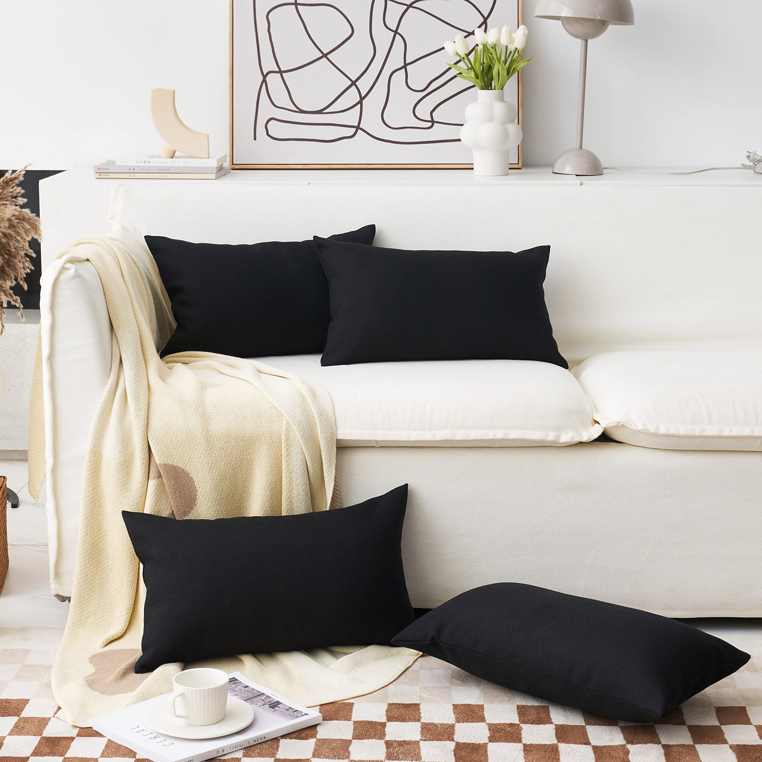 Home Brilliant 12X20 Pillow Cover Set Of 4 Decorative Linen Oblong Pillow Cases For Sofa Bedroom Couch Bed, 12X20 Inches, 30 X 5