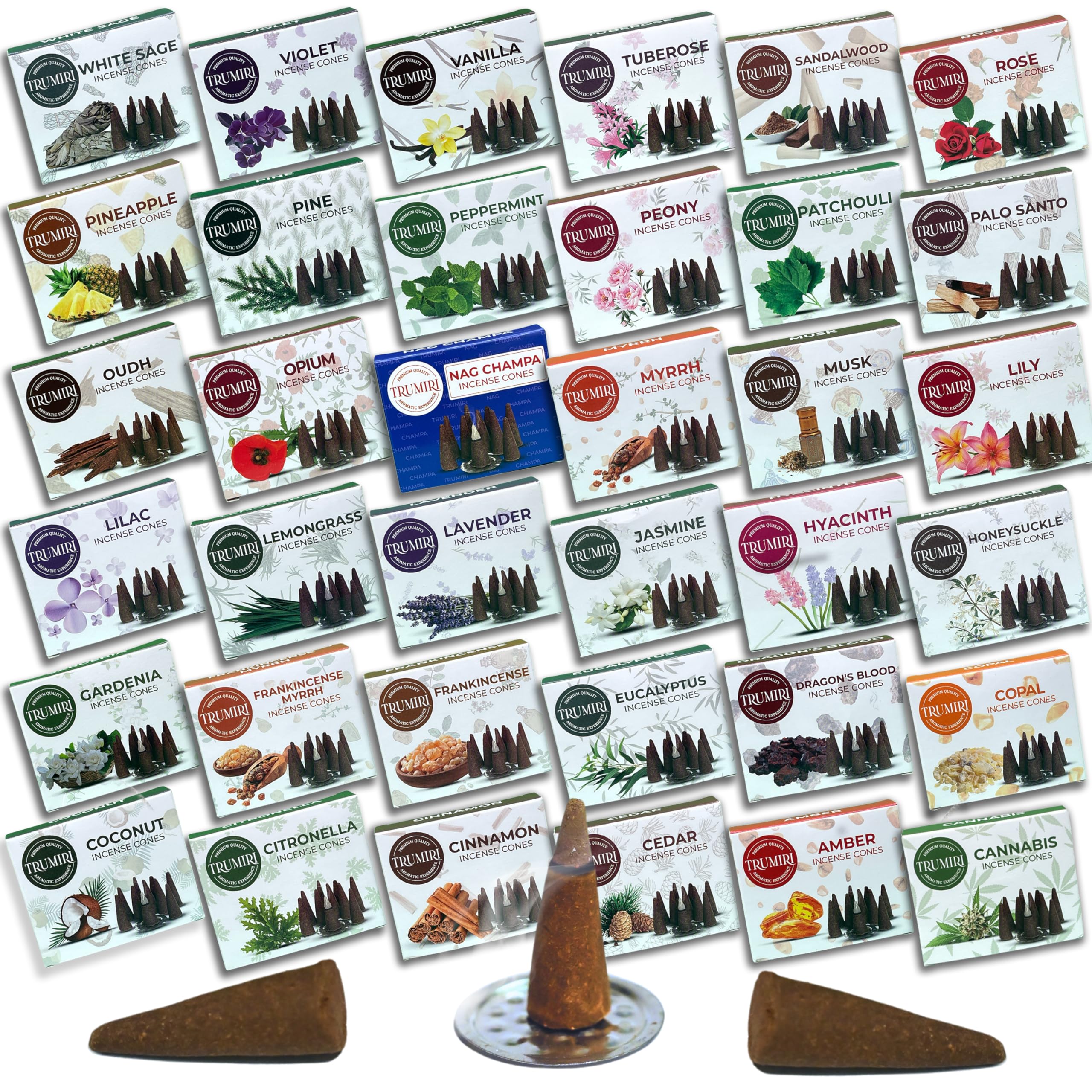 Trumiri Incense Cones Scented - 12 Random Scents - Insence Cones - Dhoop Cones - Large Long Lasting Insense Variety Pack - Incie