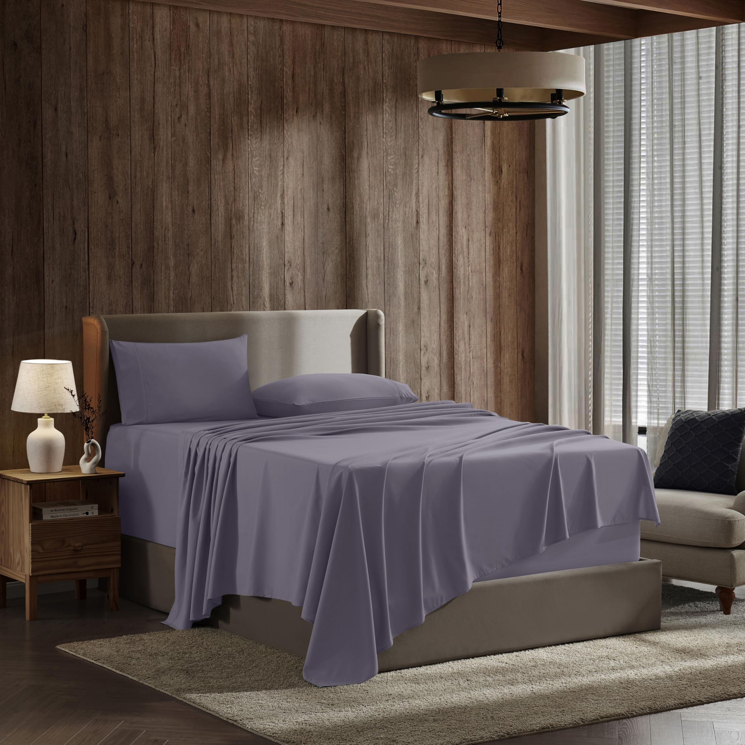 Nestl Full Size Sheet Sets - 4 Piece Sets, Deep Pocket, Hotel Luxury, Extra Soft, Breathable And Cooling, Grayish Purple Sheets