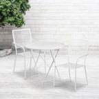 Flash Furniture Commercial Grade 30" Round White Indoor-Outdoor Steel Folding Patio Table Set With 2 Square Back Chairs