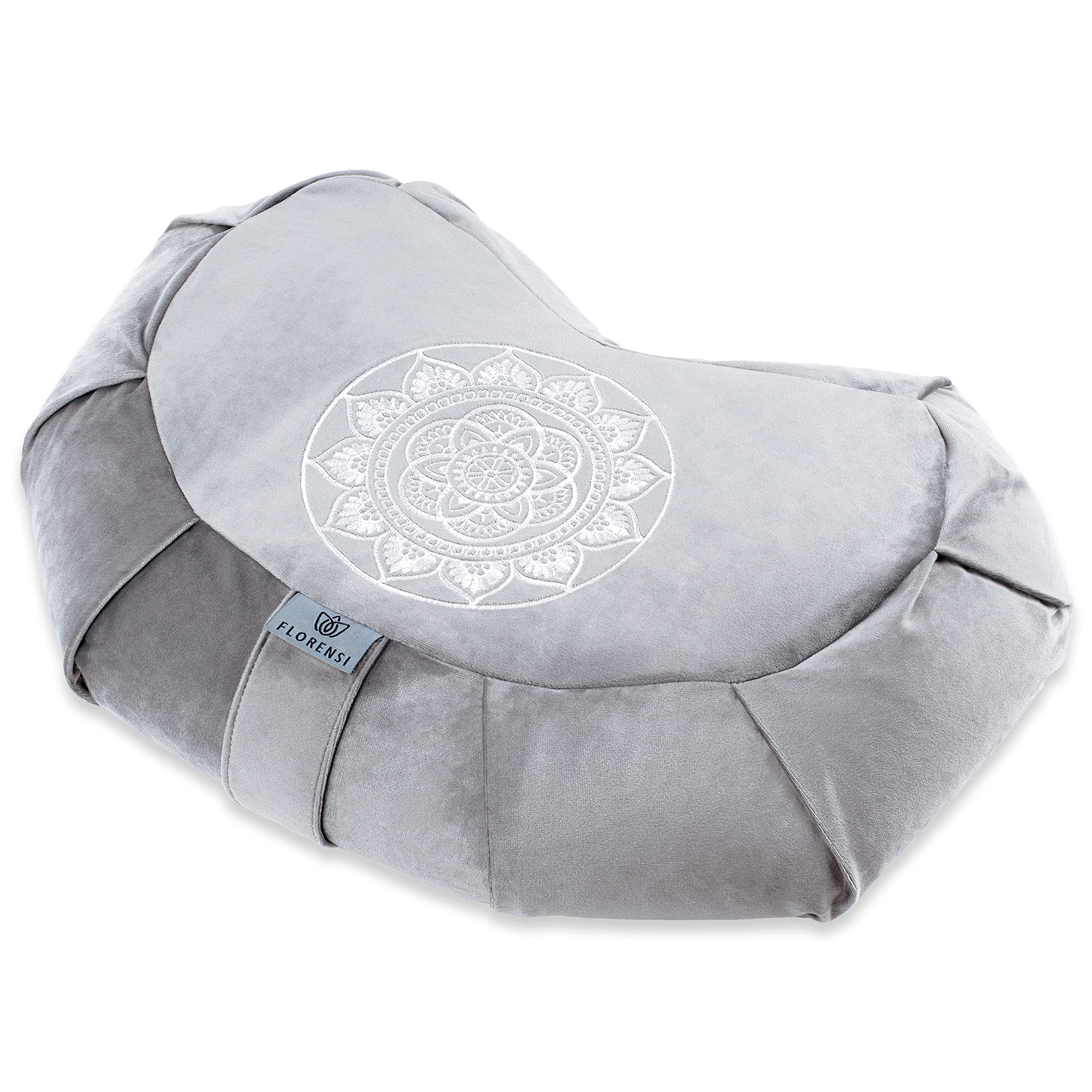 Florensi Meditation Cushion - Comfortable Floor Pillow - Traditional Crescent Meditation Pillow With Beautiful Velvet Cover - Large Floor Cushion Seating For Adults - Premium Yoga Buckwheat Bolster
