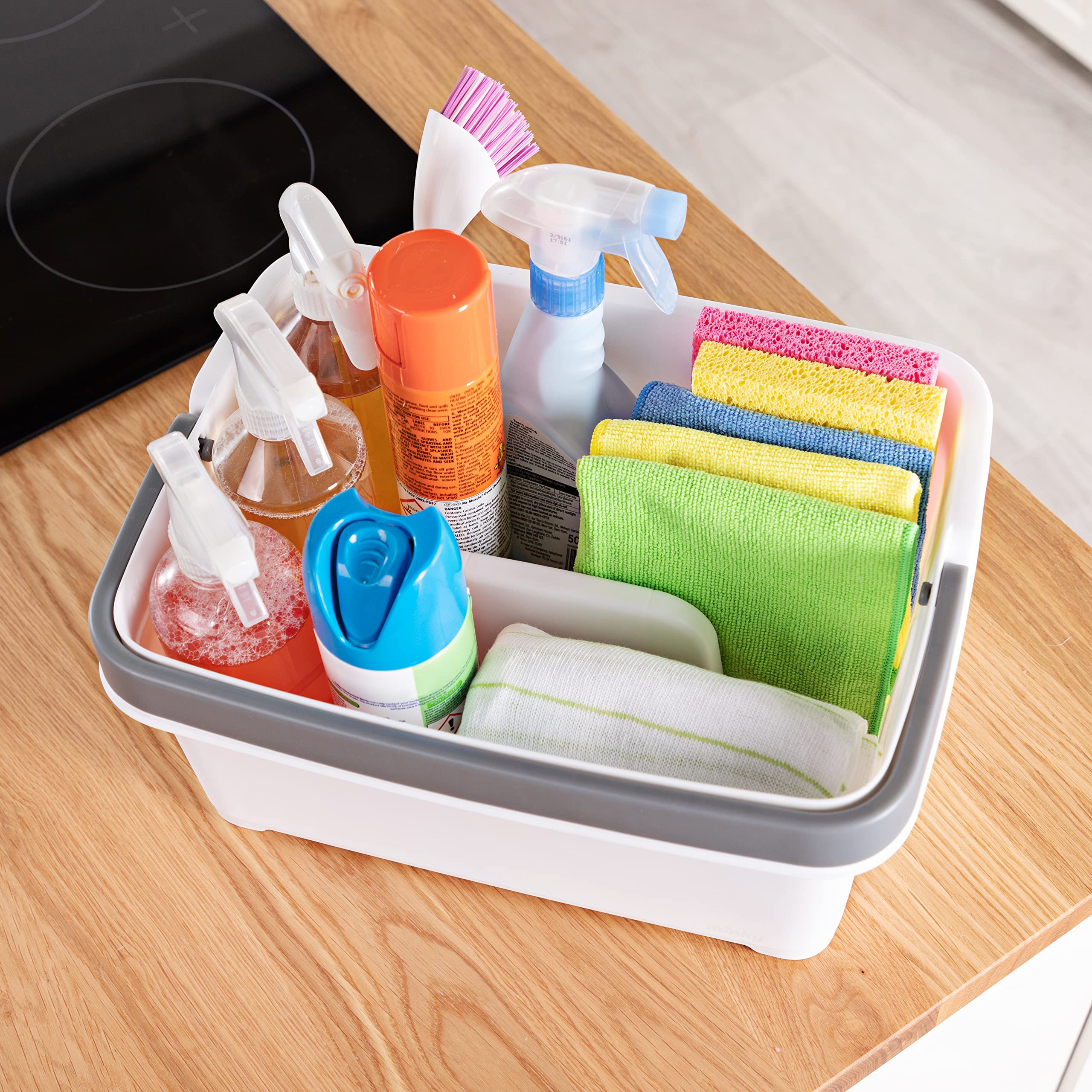 Minky Large Storage Caddy - Easy To Clean Plastic Storage Bin With Foldaway Handle - Perfect For Cleaning, Crafts, Baby Items, D