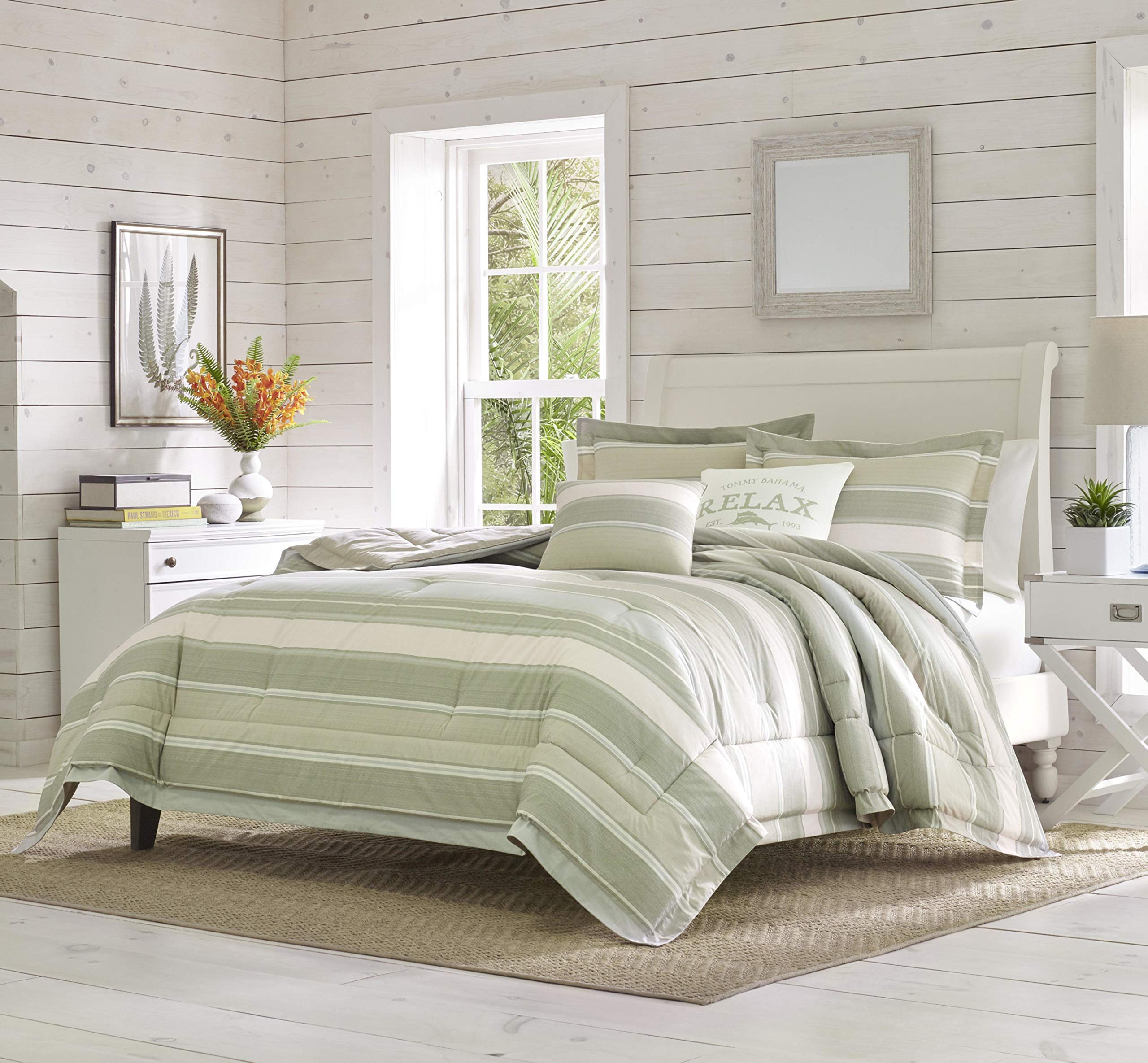 Tommy Bahama - Queen Comforter Set, Reversible Cotton Bedding With Matching Shams & Bonus Throw Pillows, All Season Home Decor (