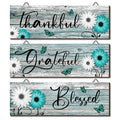 Geetery 3 Pcs Thankful Grateful Blessed Wooden Signs Rustic Daisy Wood Wall Decor Inspirational Wall Art Signs Rustic Wooden Han