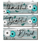 Geetery 3 Pcs Thankful Grateful Blessed Wooden Signs Rustic Daisy Wood Wall Decor Inspirational Wall Art Signs Rustic Wooden Han