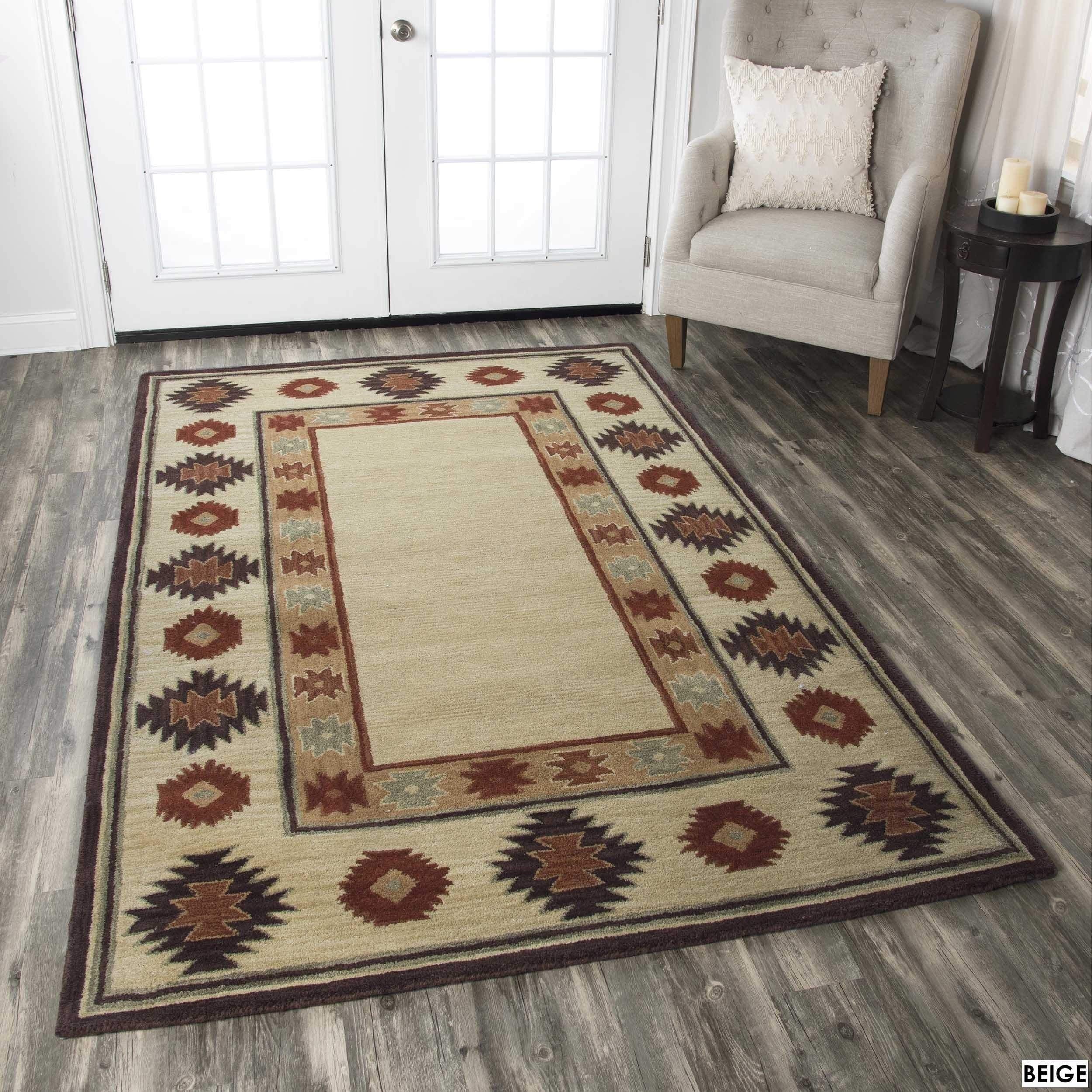 Rizzy Home Alora Decor Ryder 3' X 5' Tribal Tan/Sage/Navy/Burgundy Hand-Tufted Area Rug