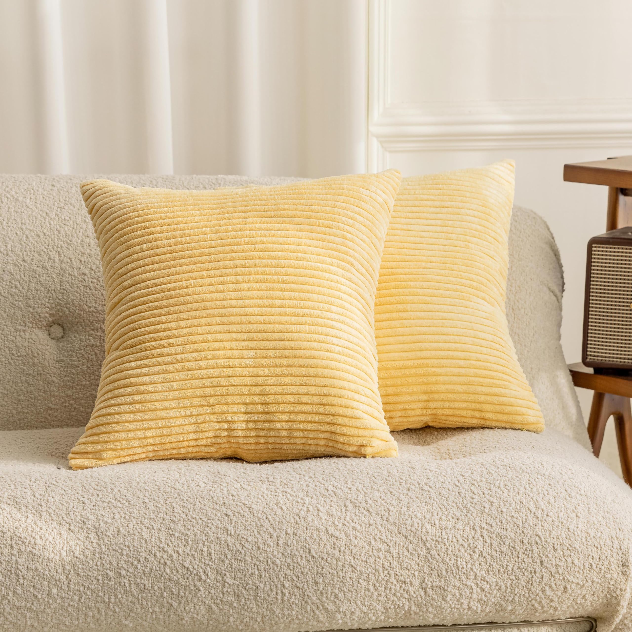 Home Brilliant Set Of 2 24X24 Pillow Covers Summer Decorations Yellow Striped Velvet Corduroy Euro Throw Pillow Sham Gift For Mo