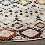 Safavieh Amsterdam Collection Area Rug - 5'1'' Round, Ivory & Multi, Moroccan Boho Design, Non-Shedding & Easy Care, Ideal For H