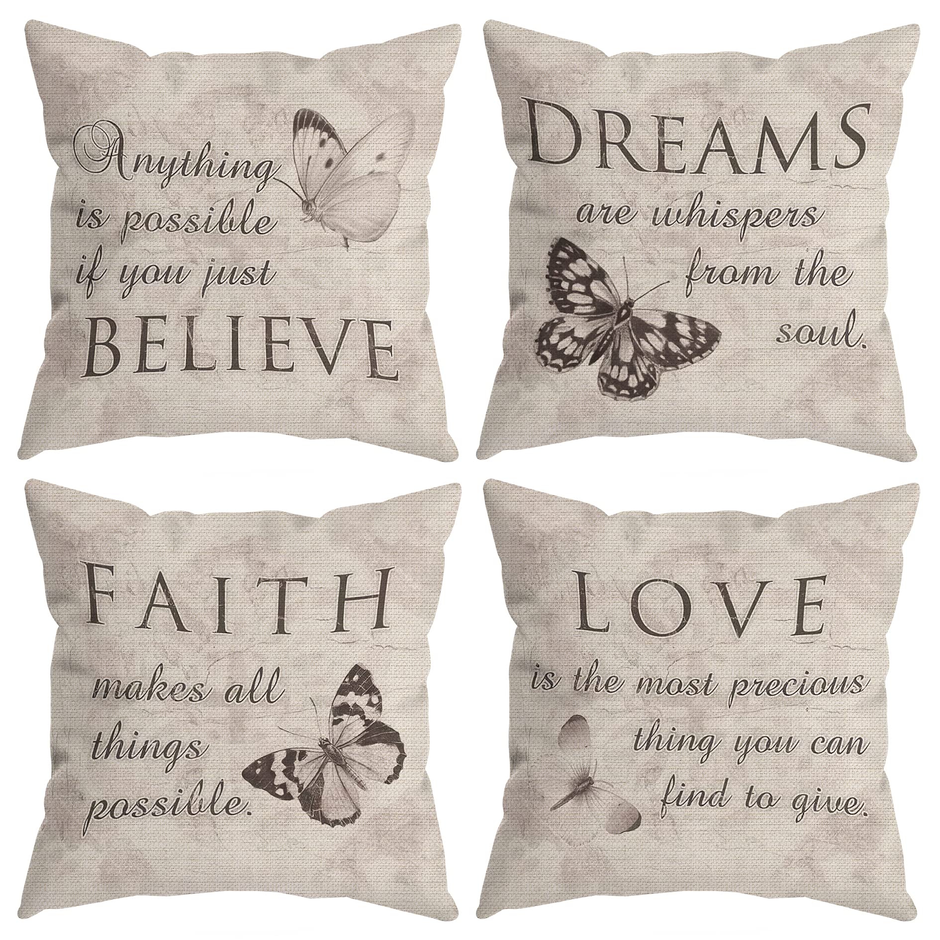 Huyaw Farmhouse Rustic Butterfly Believe Dreams Faith Love Throw Pillow Covers, Inspirational Butterfly Gifts For Women, Motivat