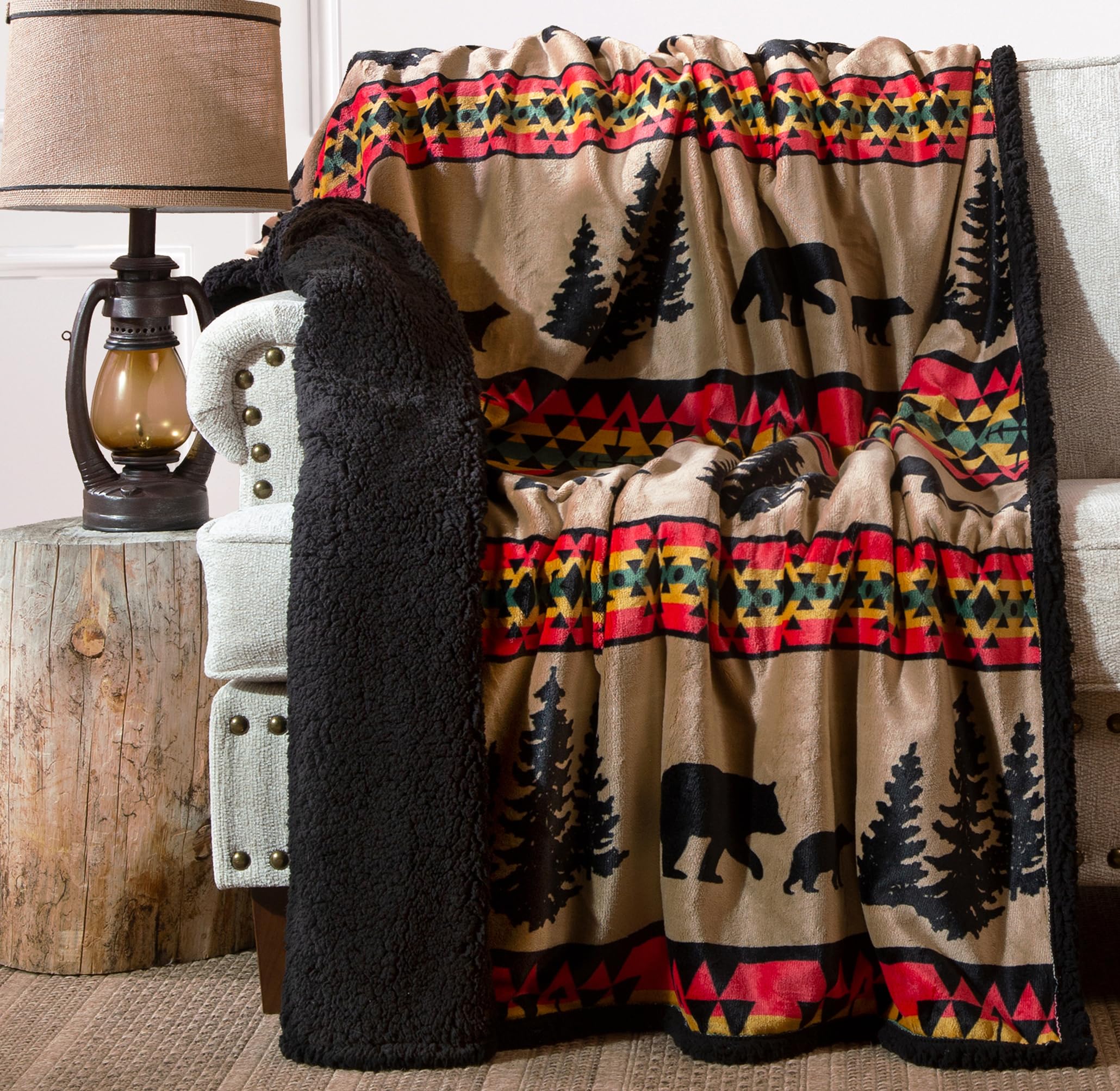 Carstens, Inc. Ultra Premium Super Soft Plush Sherpa Fleece Oversized Throw Blanket 54' X 68', Bear Trails Black