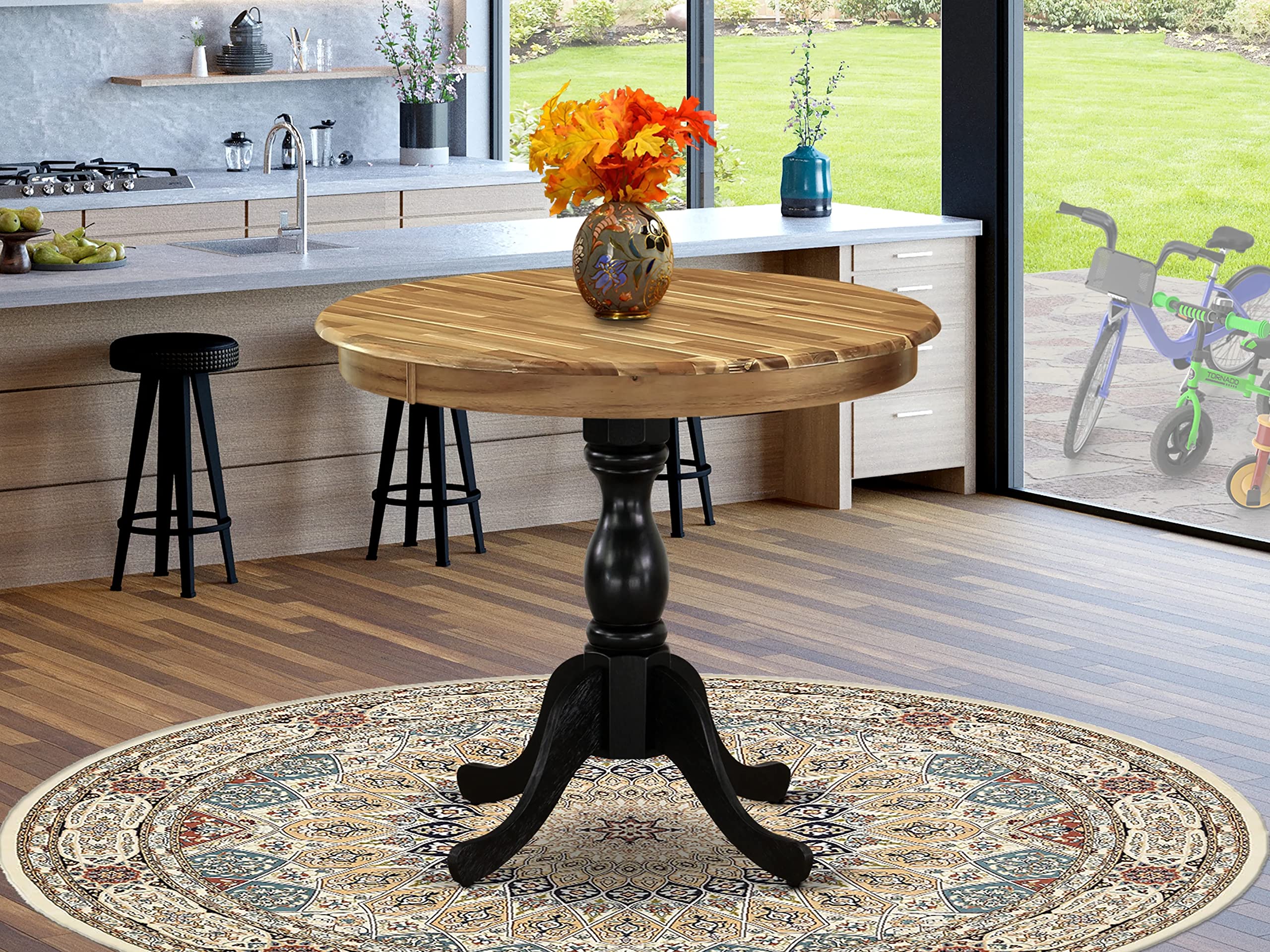 East West Furniture Amt-Anb-Tp Antique Modern Dining Table - A Round Kitchen Table Top With Pedestal Base, 36X36 Inch, Multi-Color