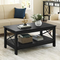 Yitahome Coffee Table For Living Room, Modern Farmhouse Coffee Table With Storage, 2-Tier Center Table For Living Room Wood Living Room Table Accent Cocktail With Sturdy Frame, Black