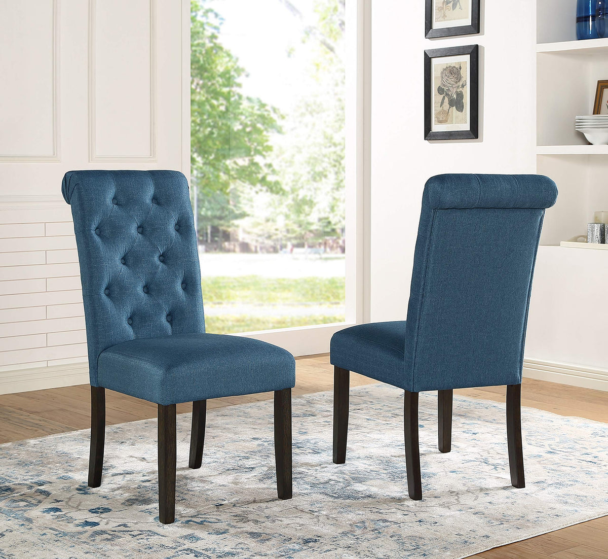 Roundhill Furniture Leviton Solid Wood Tufted Parsons Dining Chairs, Set Of 2, Blue