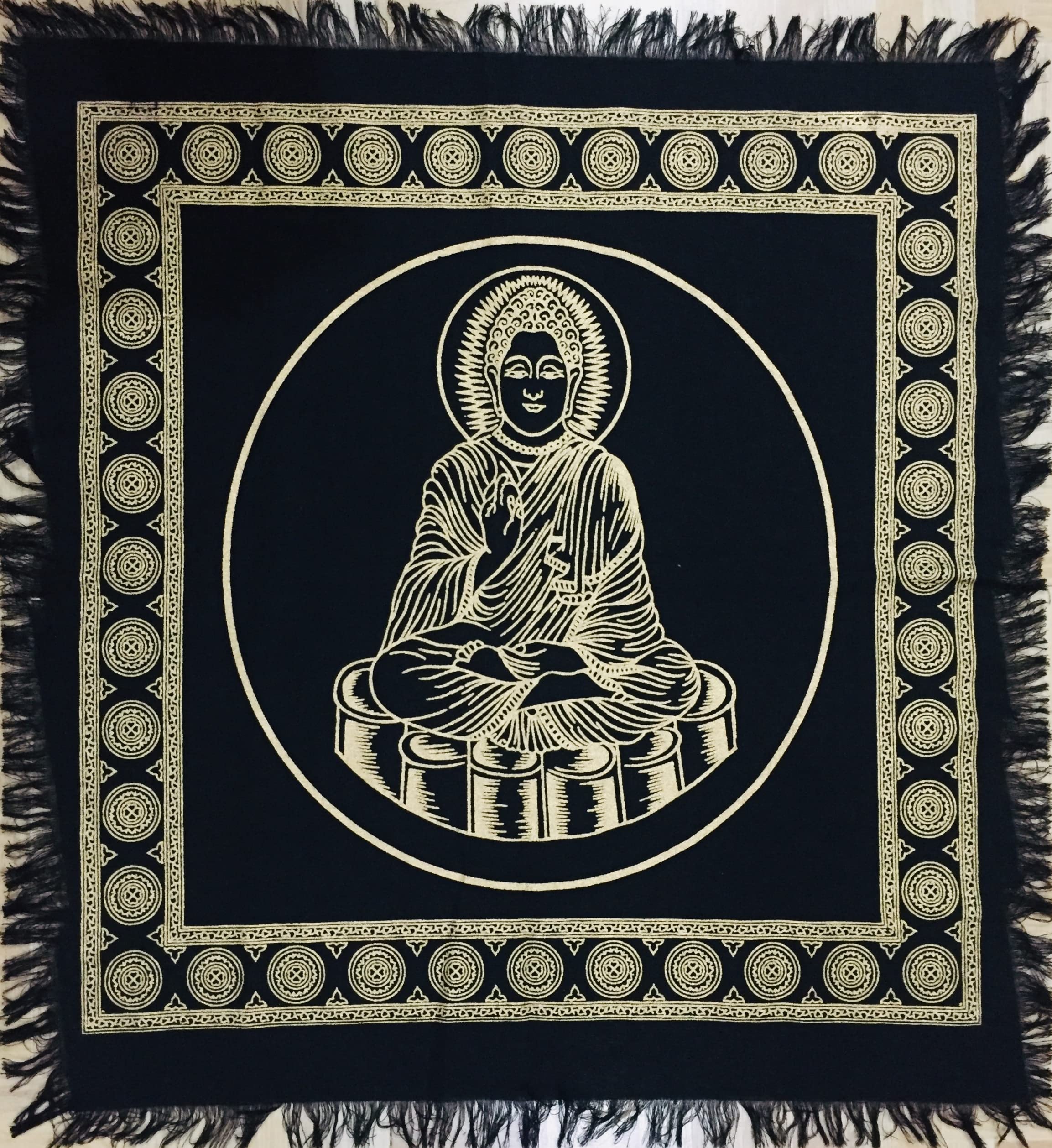 Indian Consigners Tarot Spread Altar Cloth Small 18' Square Wall Hanging Wiccan Witchcraft Wica Wall Hanging (Golden Buddha)