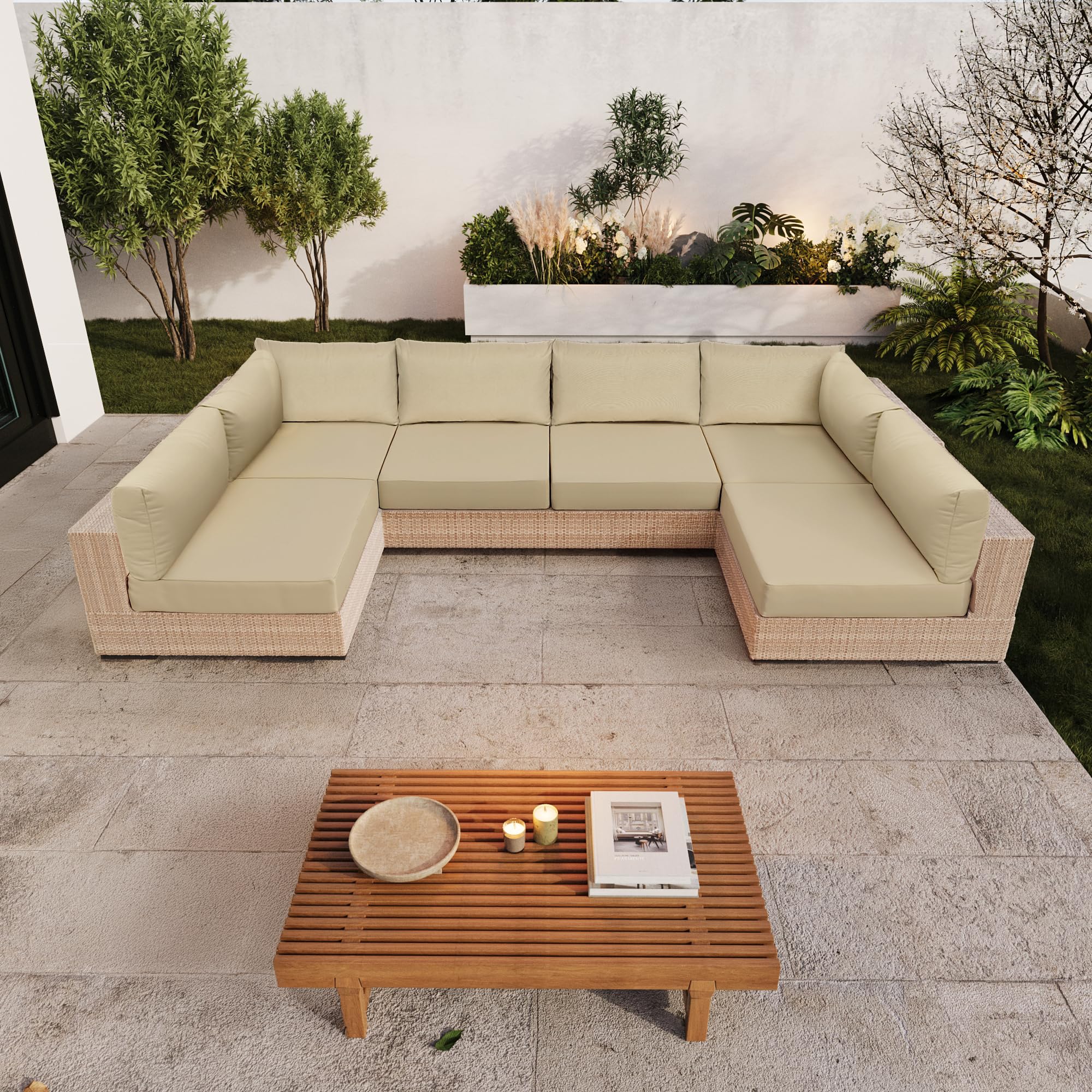 Yefu 14 Piece Outdoor Replacement Cushions For Patio Furniture, Heat Pressing Tpu -Waterproof, Outdoor Olefin Fabric, Excellent