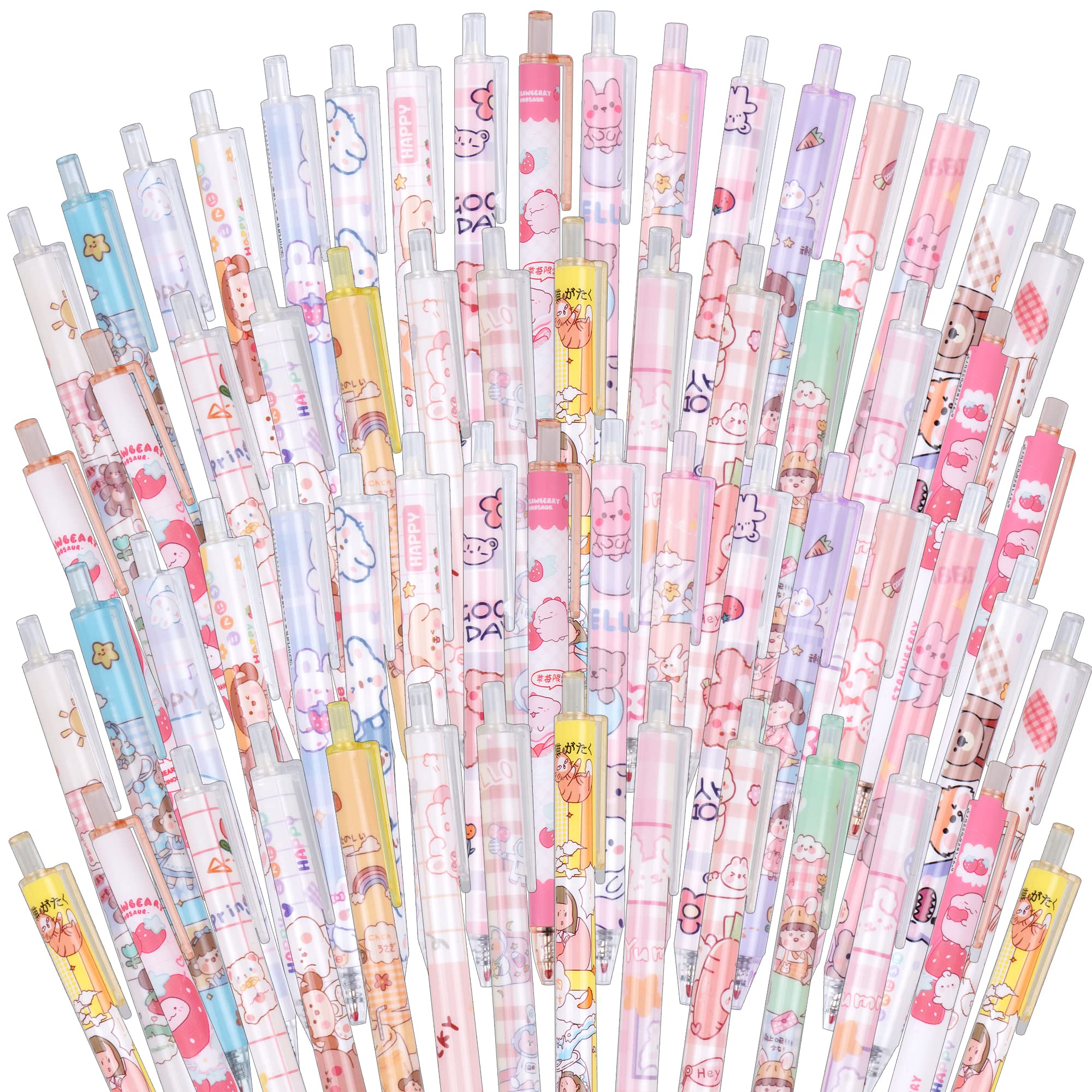 Saiweilai Online 100 Pcs Cute Pen Kawaii Gel Ink Pen 0.5 Mm Black Ink Kawaii Pens Retractable Ballpoint Pen Cute School Pens For