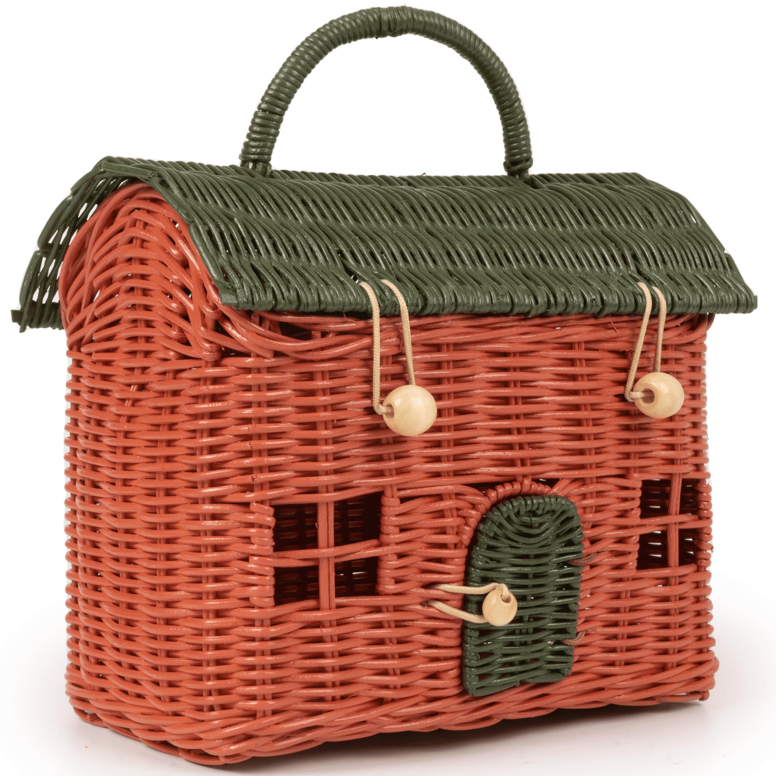 KOLWOVEN Rattan House Storage Basket with Lid - Mouse in a Box House- Small Doll house- Decorative Hand Woven Shelf Organizer Cu