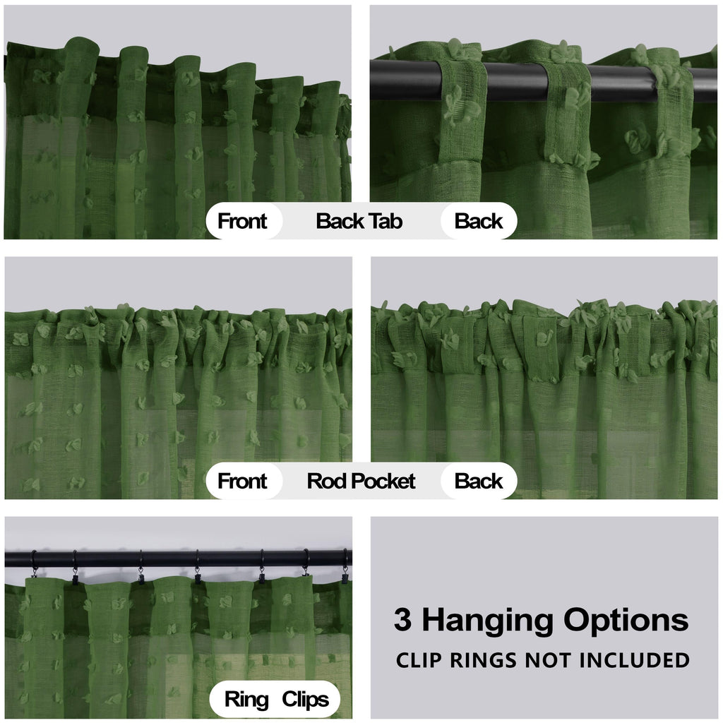 Koufall Green Curtains 96 Inches Long For Dining Room,Semi Sheer Boho Dark Olive Curtains For Nursery Boy