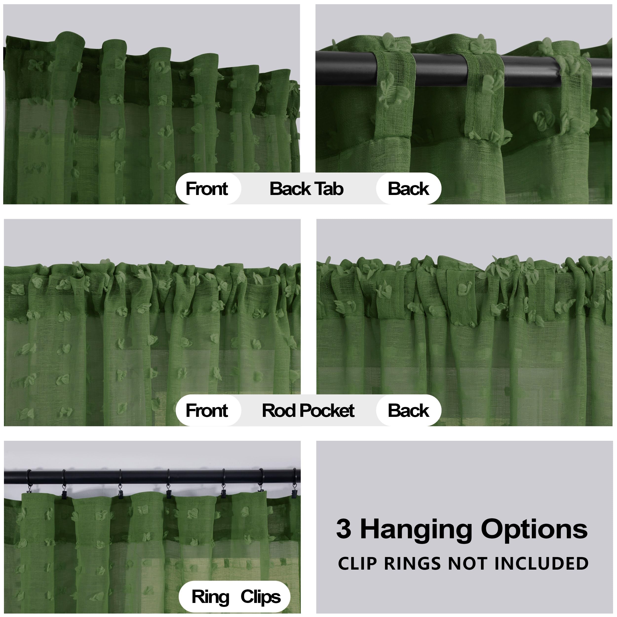 Koufall Green Curtains 96 Inches Long For Dining Room,Semi Sheer Boho Dark Olive Curtains For Nursery Boy