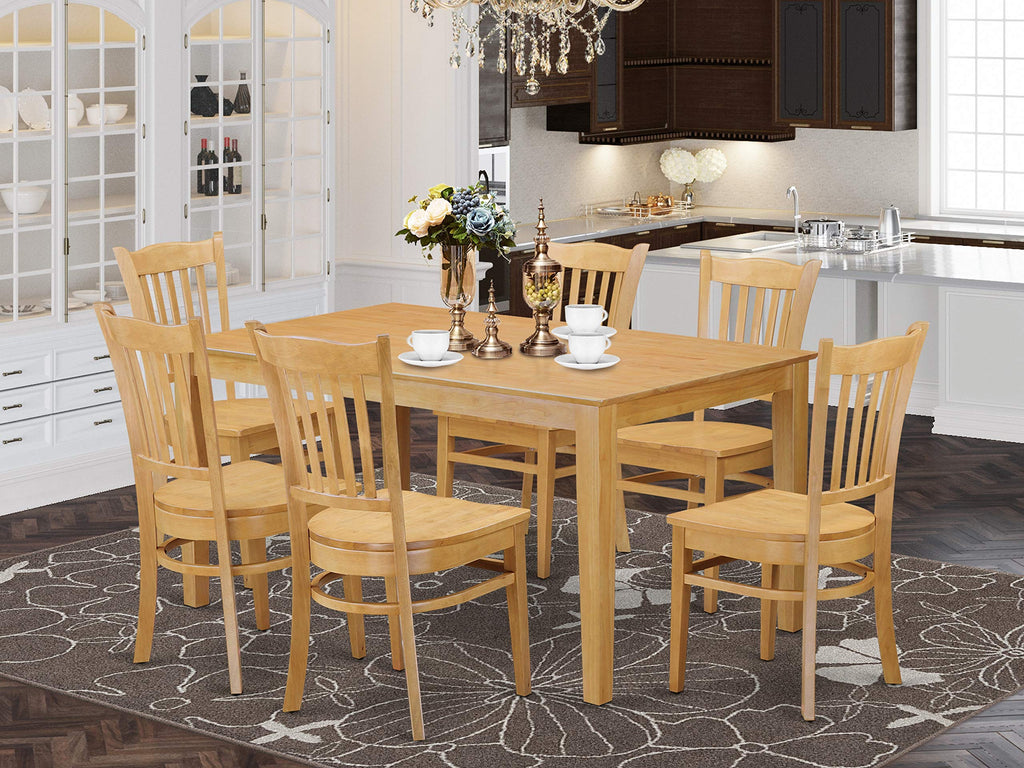 East West Furniture CAGR7-OAK-W 7 Piece Kitchen Table Set Consist of a Rectangle Dining Table and 6 Dining Chairs, 36x60 Inch, Oak