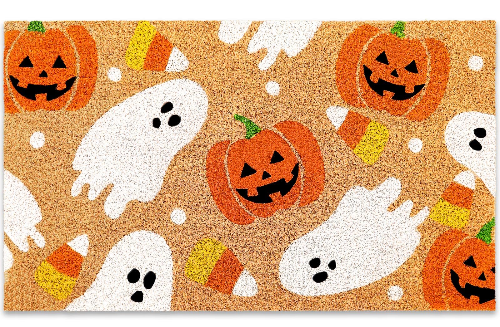 Jarthenaamcs Halloween Natural Coir Doormat Ghost Pumpkin Bat Candy Welcome Floor Mat Non-Slip Entrance Door Rugs For Indoor Out