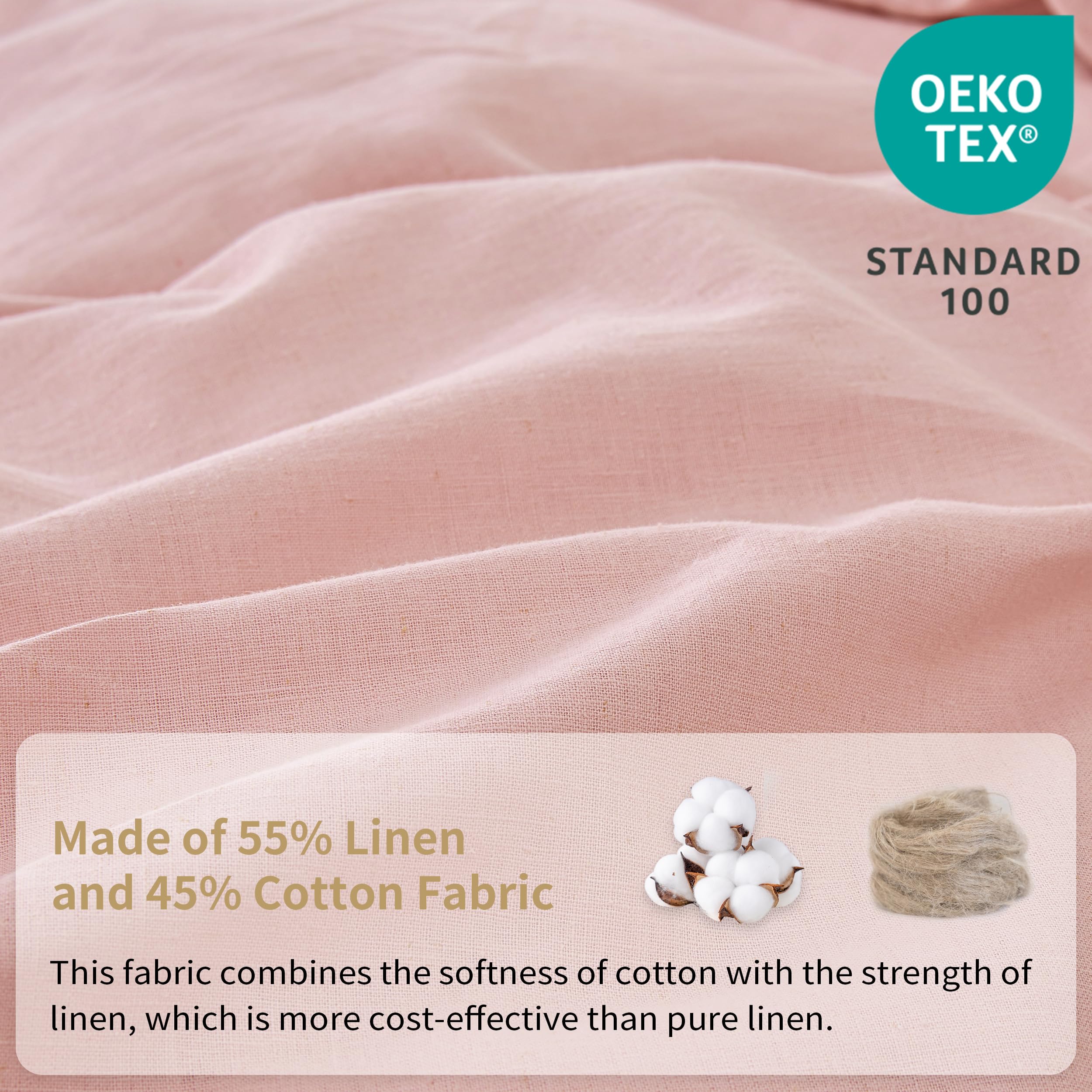 Simple&Opulence Belgian Linen Sheet Set Solid Color - 4 Pieces (1 Flat Sheet & 1 Fitted Sheet & 2 Pillowcases) Natural Flax Cotton Blend Soft Bedding Breathable Farmhouse - Pale Pink, King Size