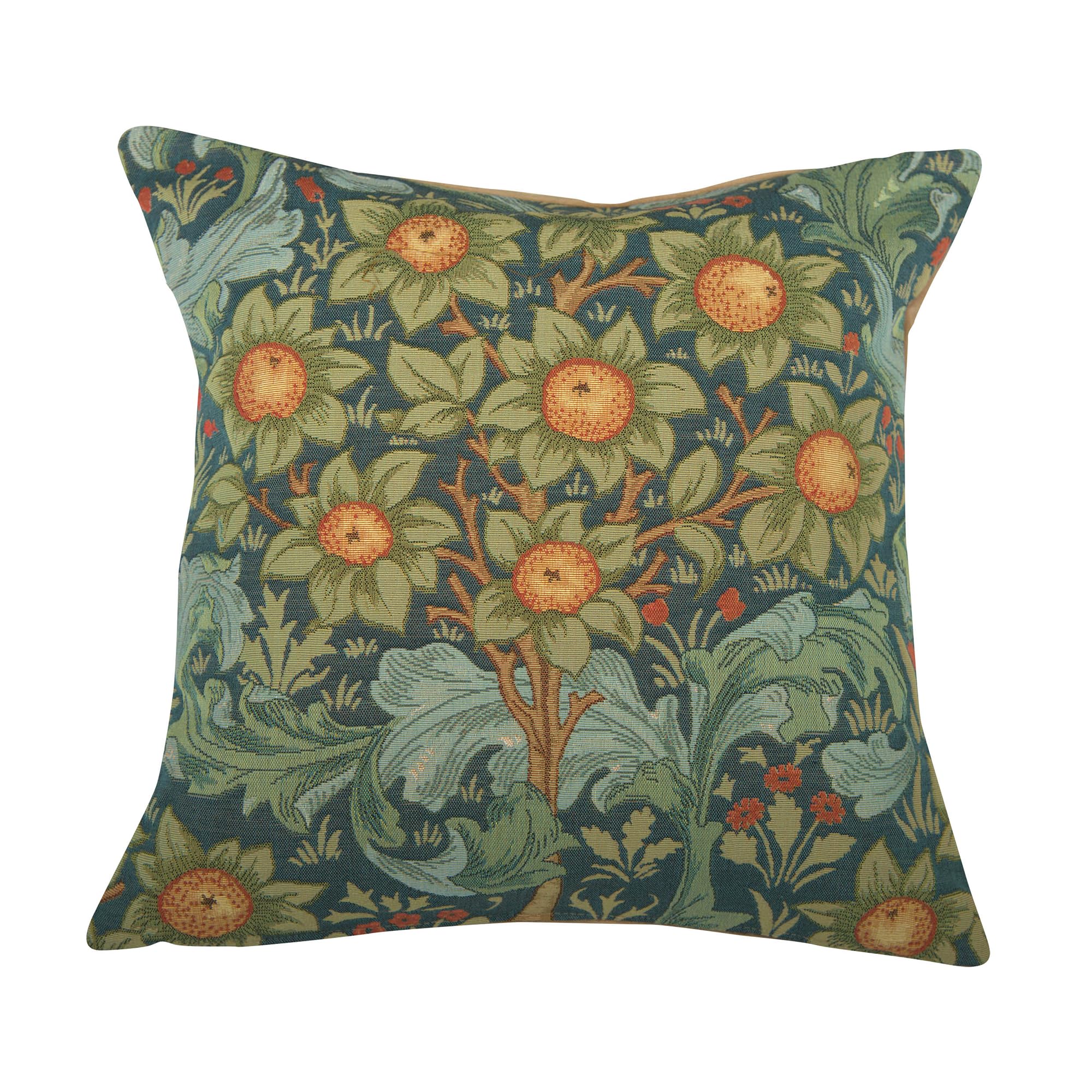 Charlotte Home Furnishings Inc. Orange Tree W/Arabesques Blue Square Throw Pillow Cover - 19 X 19 Decorative Boho Cushion Cotton