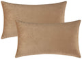 Mixhug Set Of 2 Cozy Velvet Rectangle Decorative Throw Pillow Covers For Couch And Bed, Tan, 12 X 20 Inches