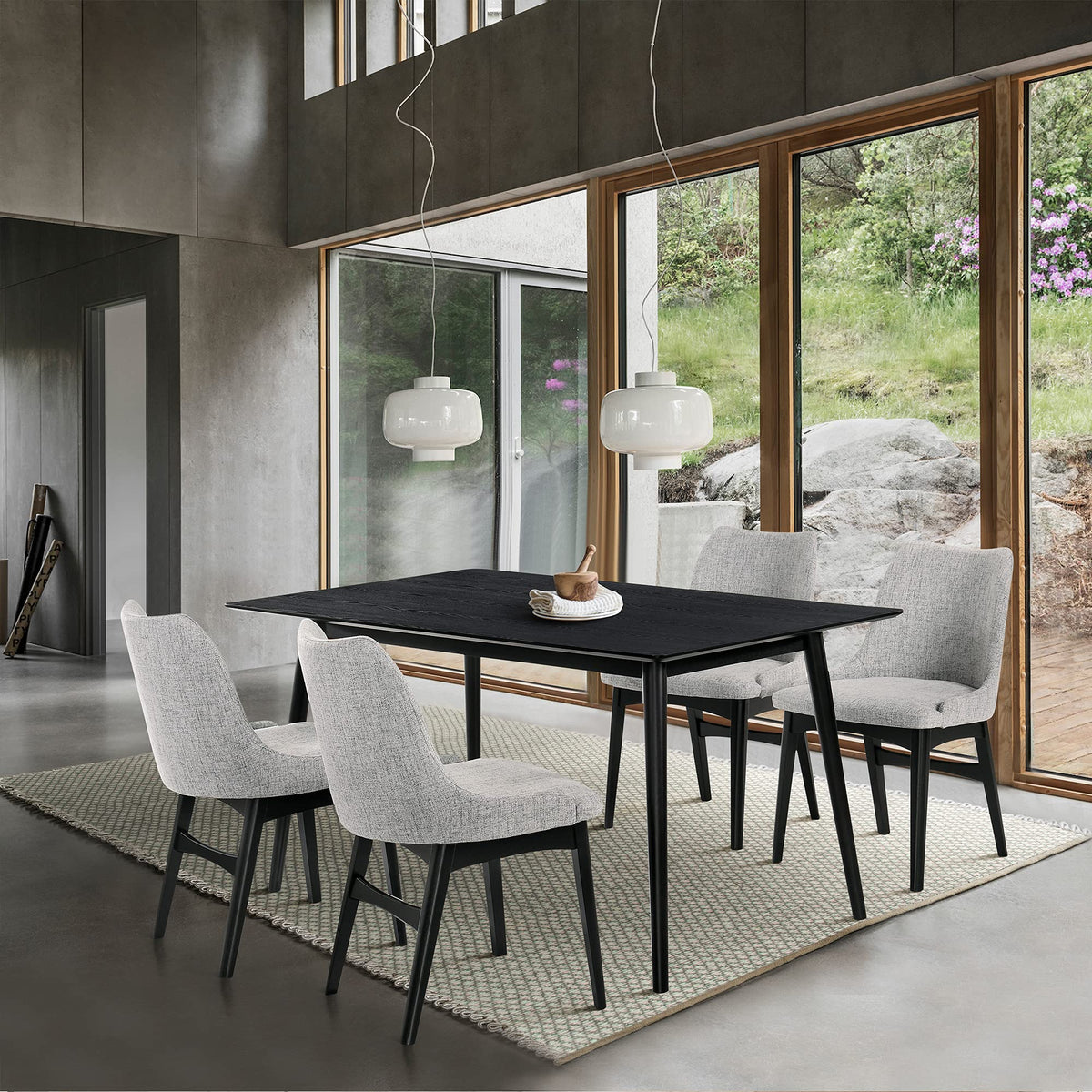 Armen Living Westmont and Azalea 5 Piece Dining Set, 59'' Rectangular, Grey/Black Wood