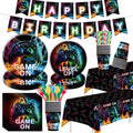 Owelleny Video Game Birthday Decorations, Game On Birthday Party Supplies, Paper Plate, Napkin, Cup, Banner, Tablecloth, Cutlery