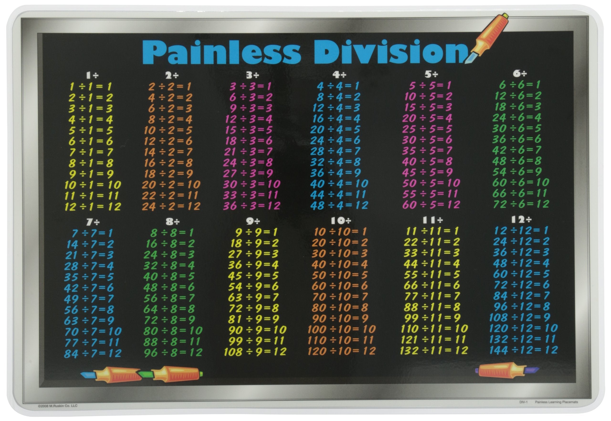 Painless Learning Division Tables Placemat  Large