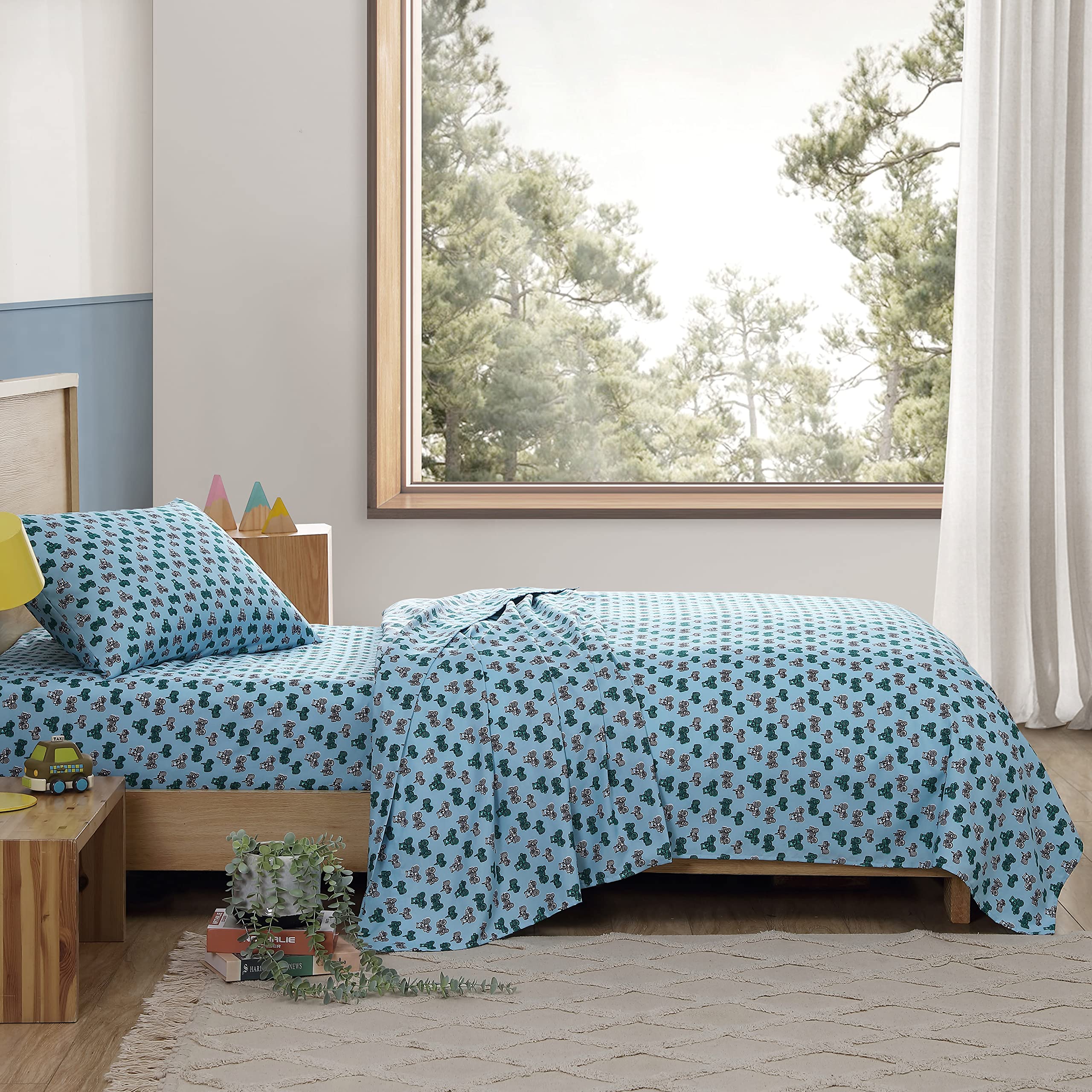 Eddie Bauer Kids - Twin Sheets, Stain Resistant Kids Bedding, Ideal For Toddler Bedding Set (Little Rider Blue, Twin)