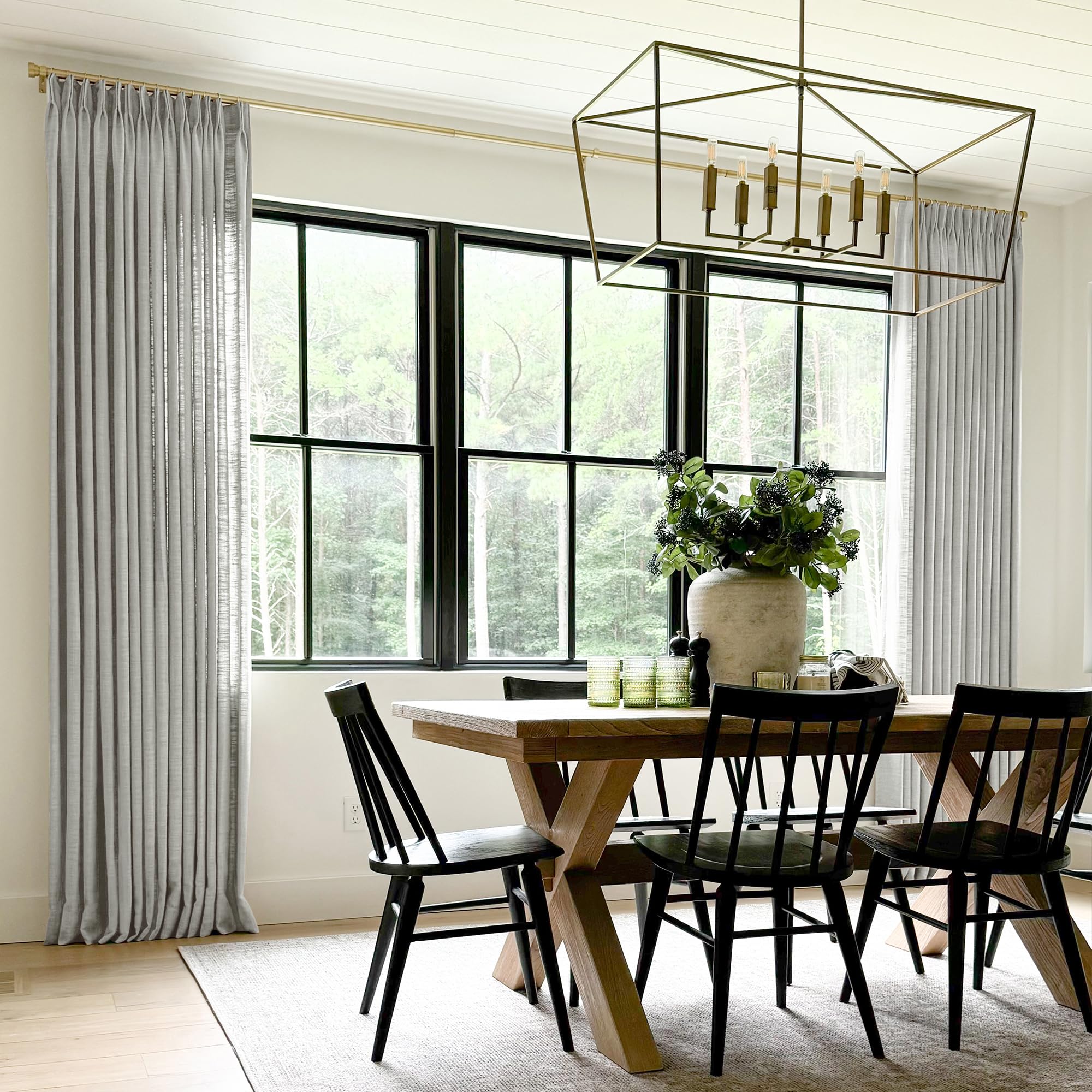 Twopages Fog Linen Pinch Pleat Curtain For Living Room, Window Treatment Curtain Panel Double Layer Light Filtering Room Darkeni