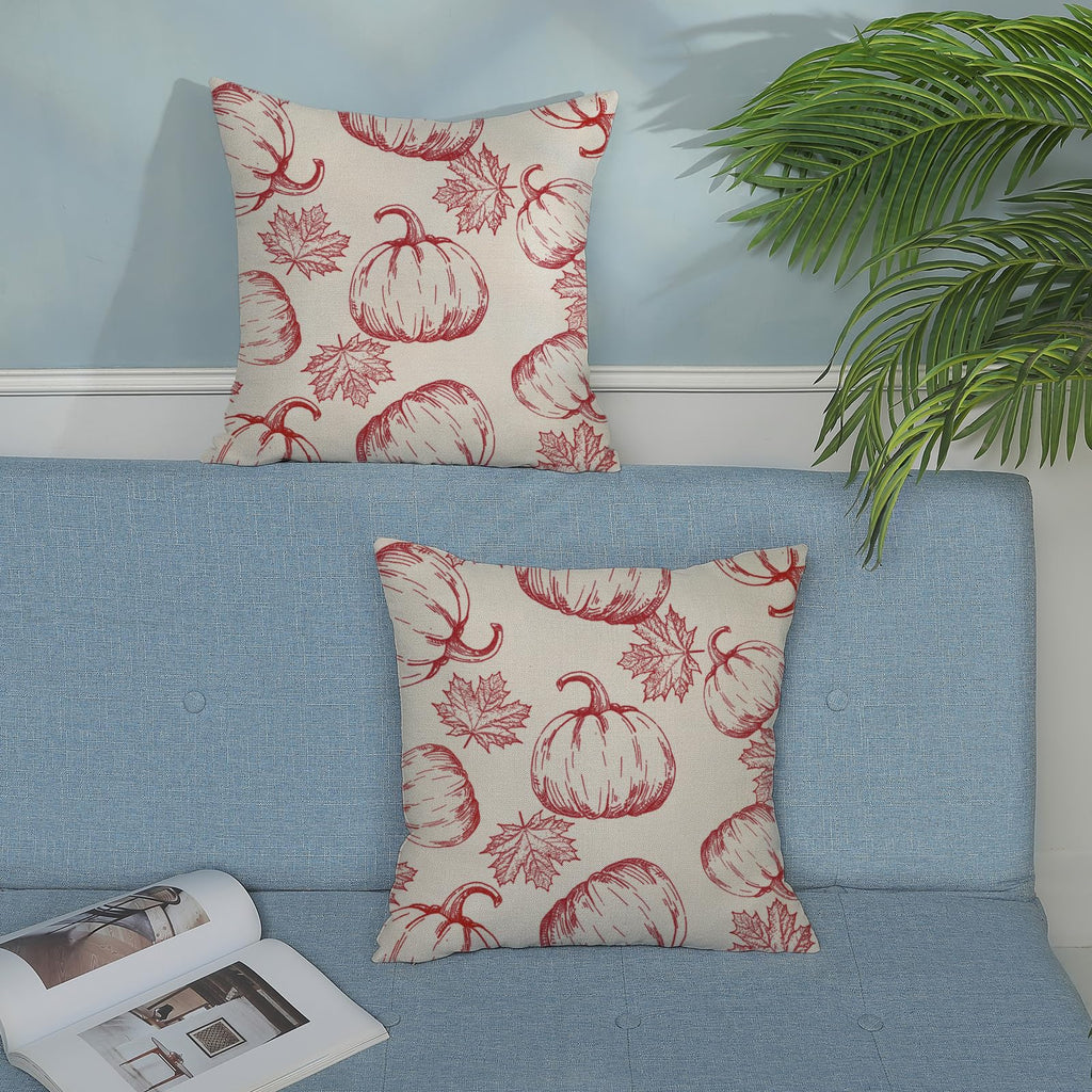 Fall Pillow Covers 18X18 Burgundy Red Pumpkin Decor Throw Pillows Case For Couch Maple Leaves Autumn Harvest Thanksgiving Farmho
