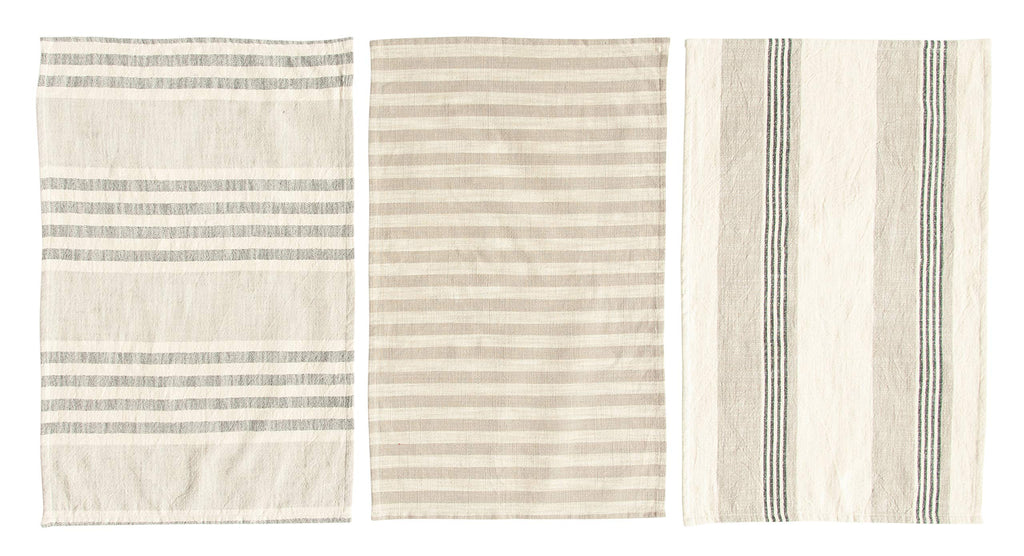 Creative Co-Op Tan & Grey Striped Cotton Tea Towels (Set Of 3 Pieces)