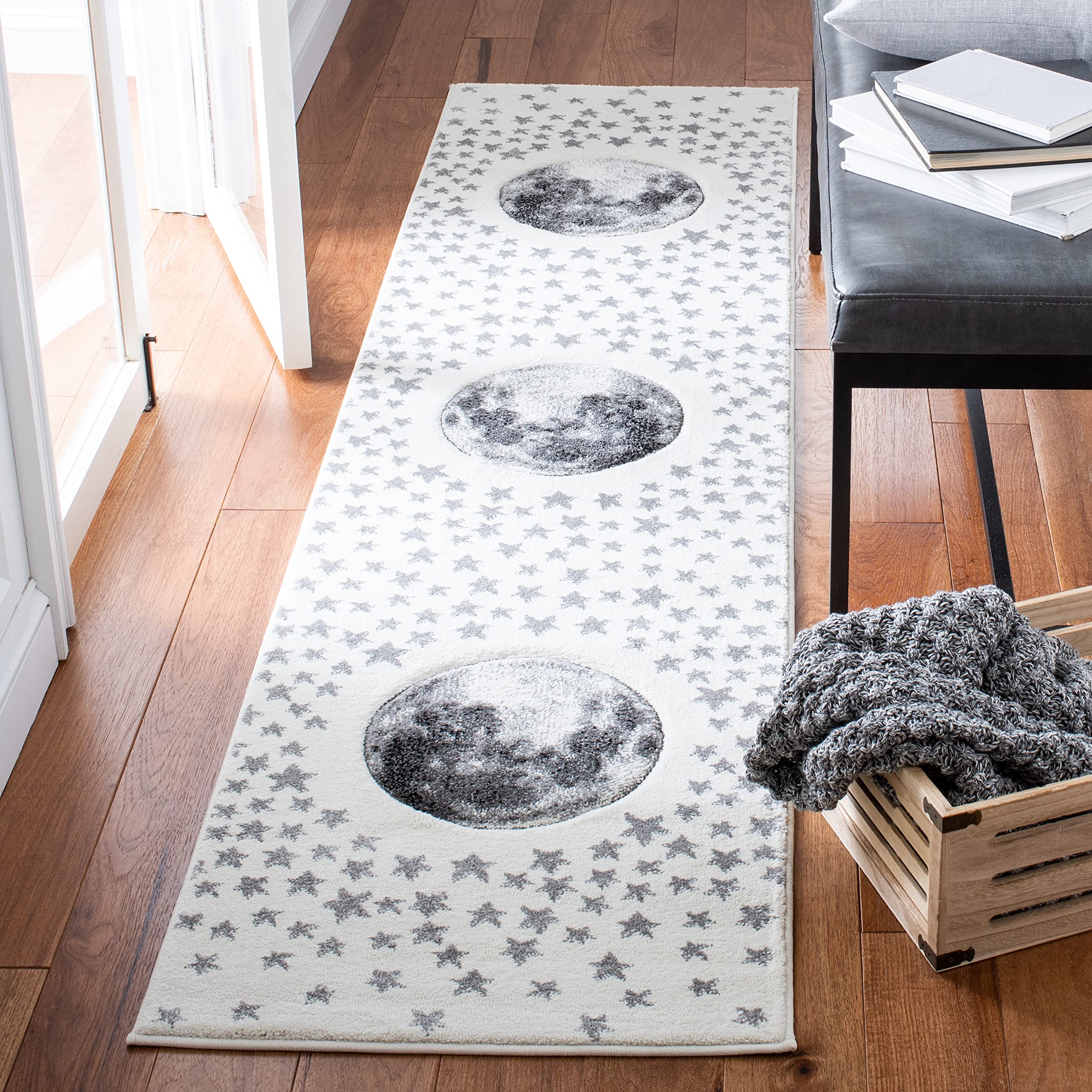 SAFAVIEH Carousel Kids Collection Runner Rug - 2 x 8, Ivory & Grey, Non-Shedding & Easy Care, Ideal for High Traffic Areas for