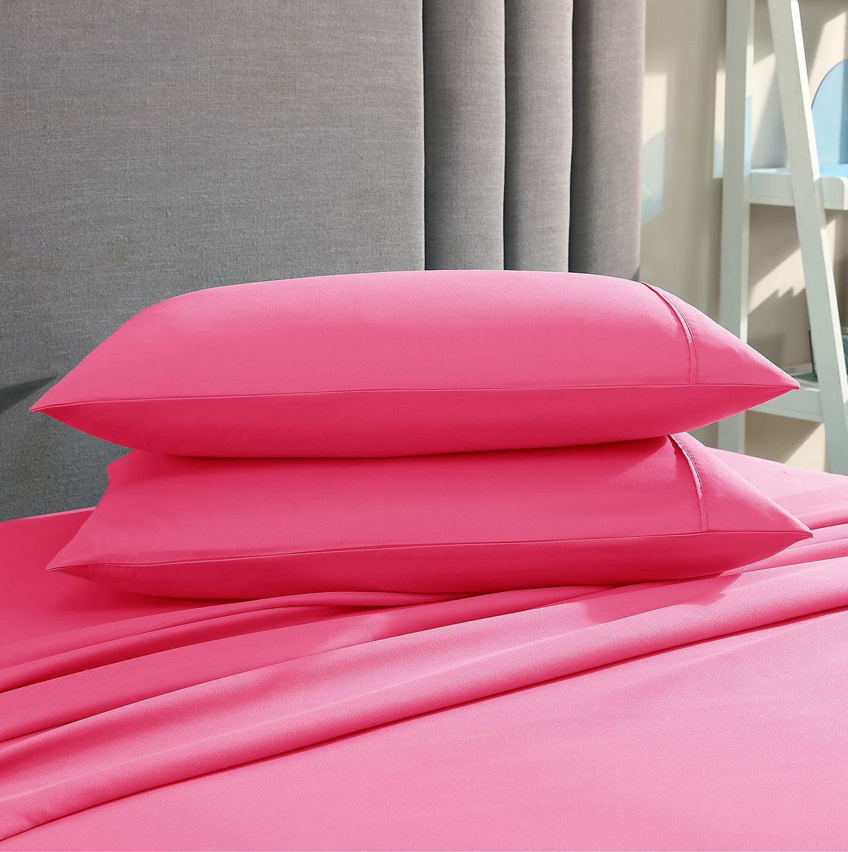 American Home Collection Pillow Case Set Of 2 Double Brushed Microfiber Soft & Easy Care Pillowcases (Pink, King 20X40)