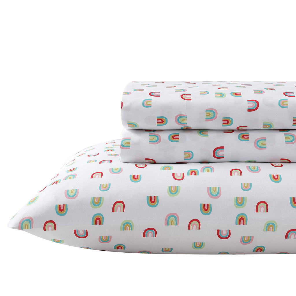 Eddie Bauer Kids - Twin Sheets, Stain Resistant Kids Bedding, Ideal For Toddler Bedding Set (Sunnyvale Rainbow White, Twin)
