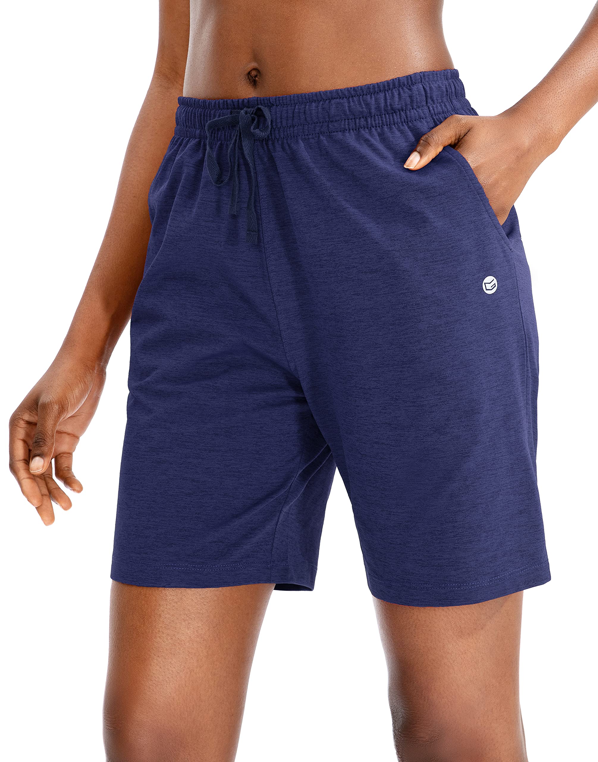 G Gradual Womens Bermuda Shorts Jersey Shorts With Deep Pockets 7 Long Shorts For Women Lounge Walking Athletic (Navy Blue, Smal