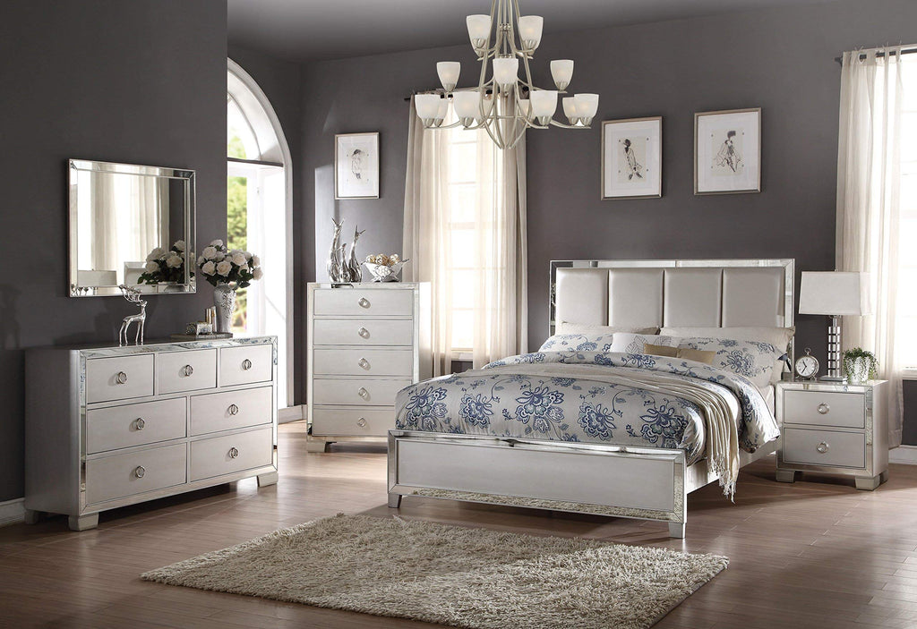 ACME Voeville II Queen Bed (Padded HB) - - Platinum PU & Platinum