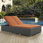 Modway Sojourn Wicker Rattan Outdoor Patio Sunbrella Fabric Double Chaise in Chocolate Tuscan