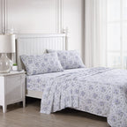 Laura Ashley Home King Sheet Set, Soft Sateen Cotton Bedding Set - Sleek, Smooth, & Breathable,Lilian Purple